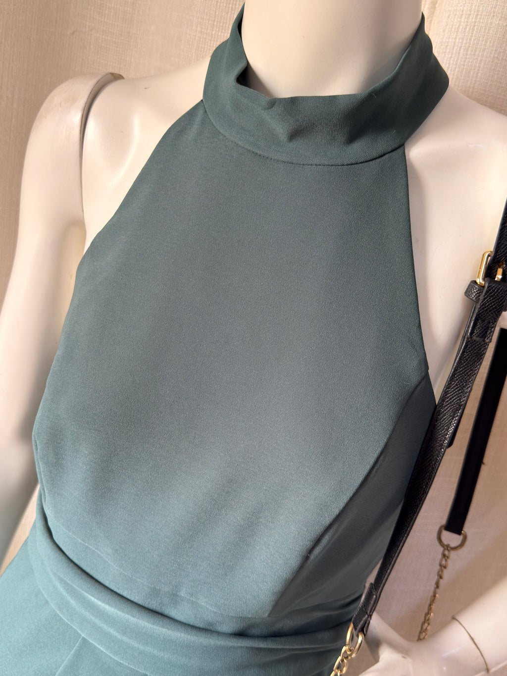 Lavish Alice Slate Green Halter High-Neck Wrap Midi Dress – Size UK 8 / US 4 | Elegant Cocktail & Evening Party Dress