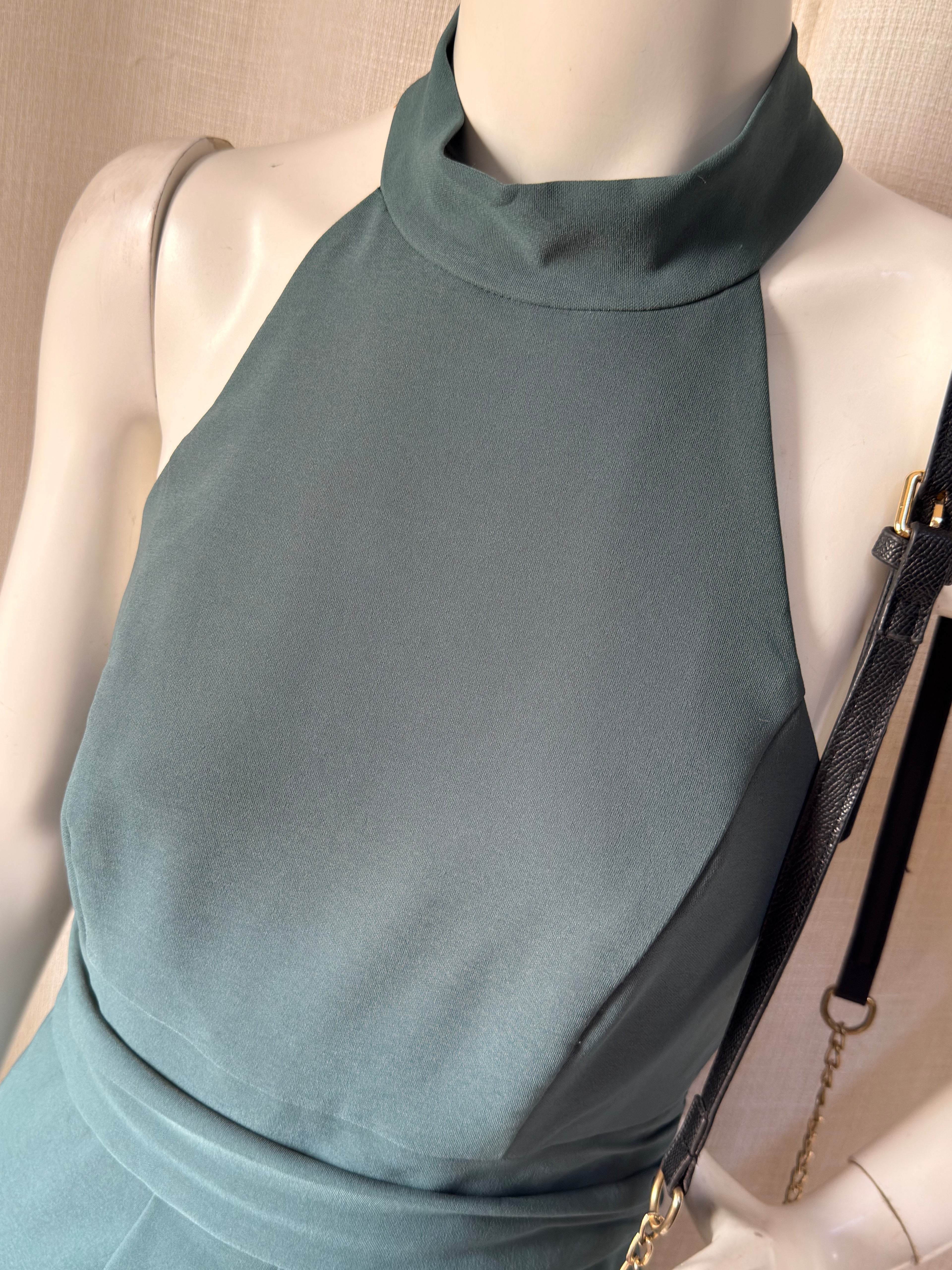 Lavish Alice Slate Green Halter High-Neck Wrap Midi Dress – Size UK 8 / US 4 | Elegant Cocktail & Evening Party Dress