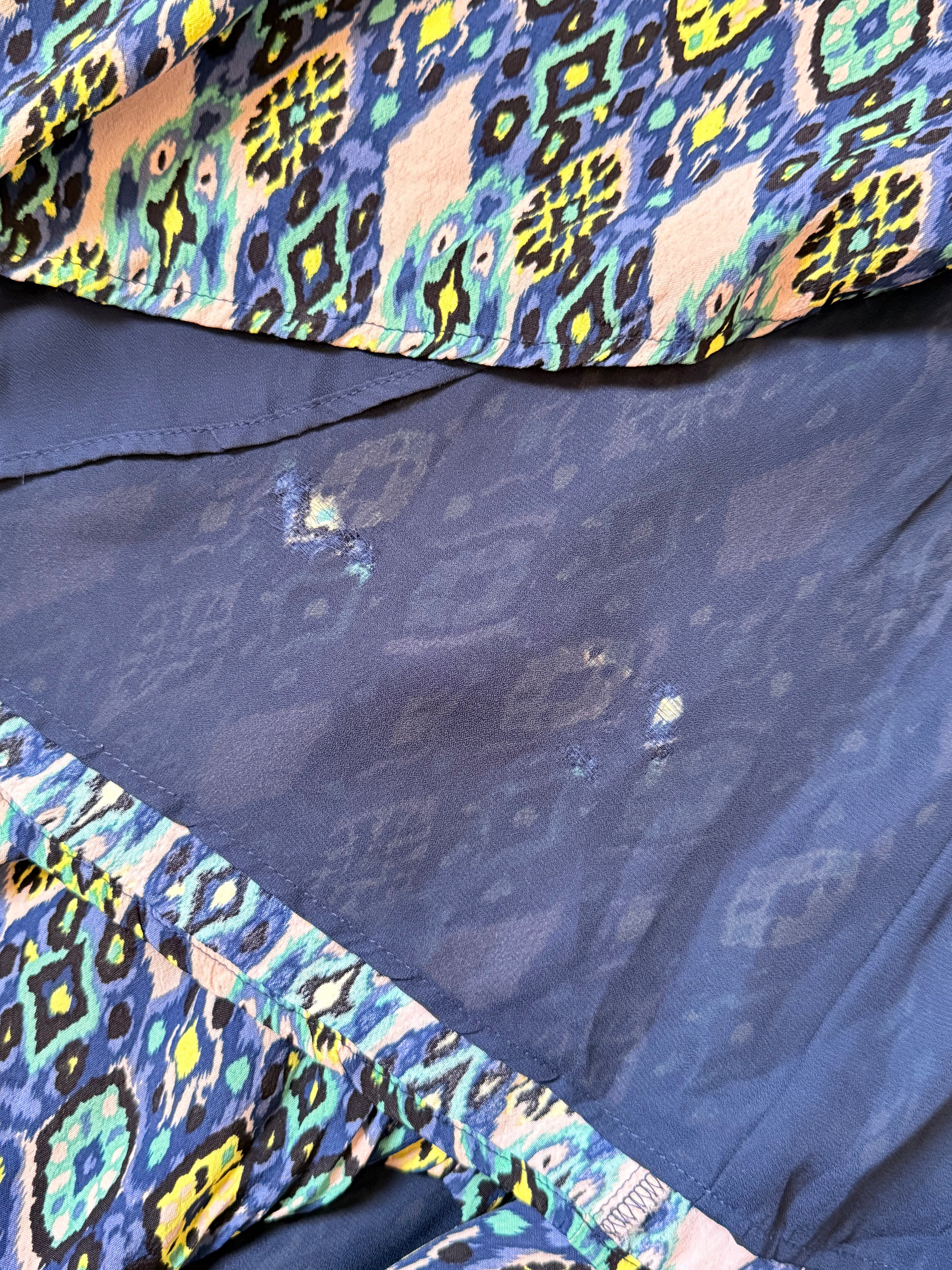 1.2.3 Paris Ikat Print Mini Dress - Blue/Green Silk Feel - Size FR 38 (Small Imperfections)