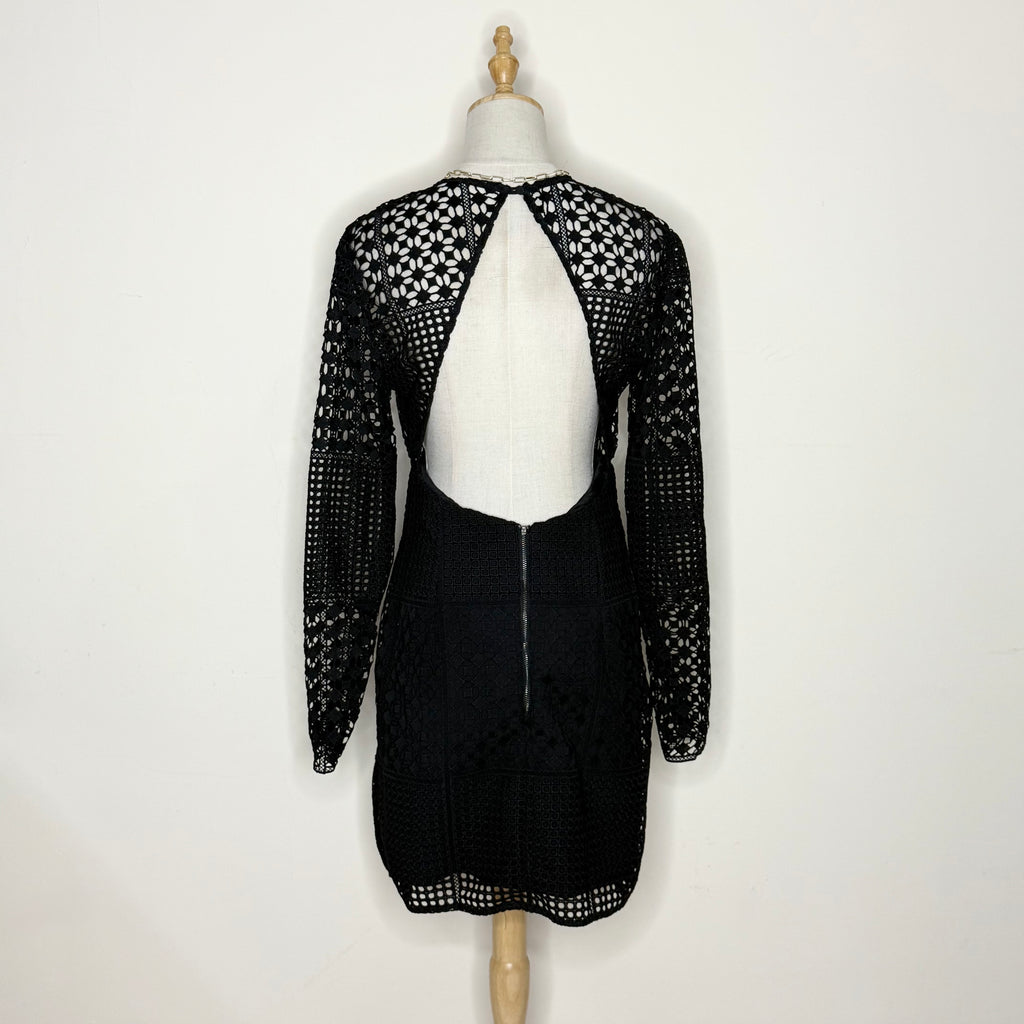 Kookai Black Lace Long-Sleeve Mini Dress with Open Back (Like New)
