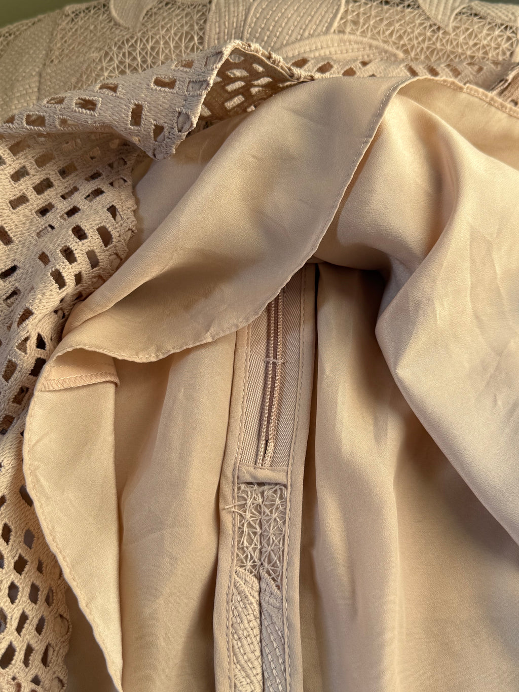 Reiss Nude Crochet Lace Drop Hem Dress | UK 16