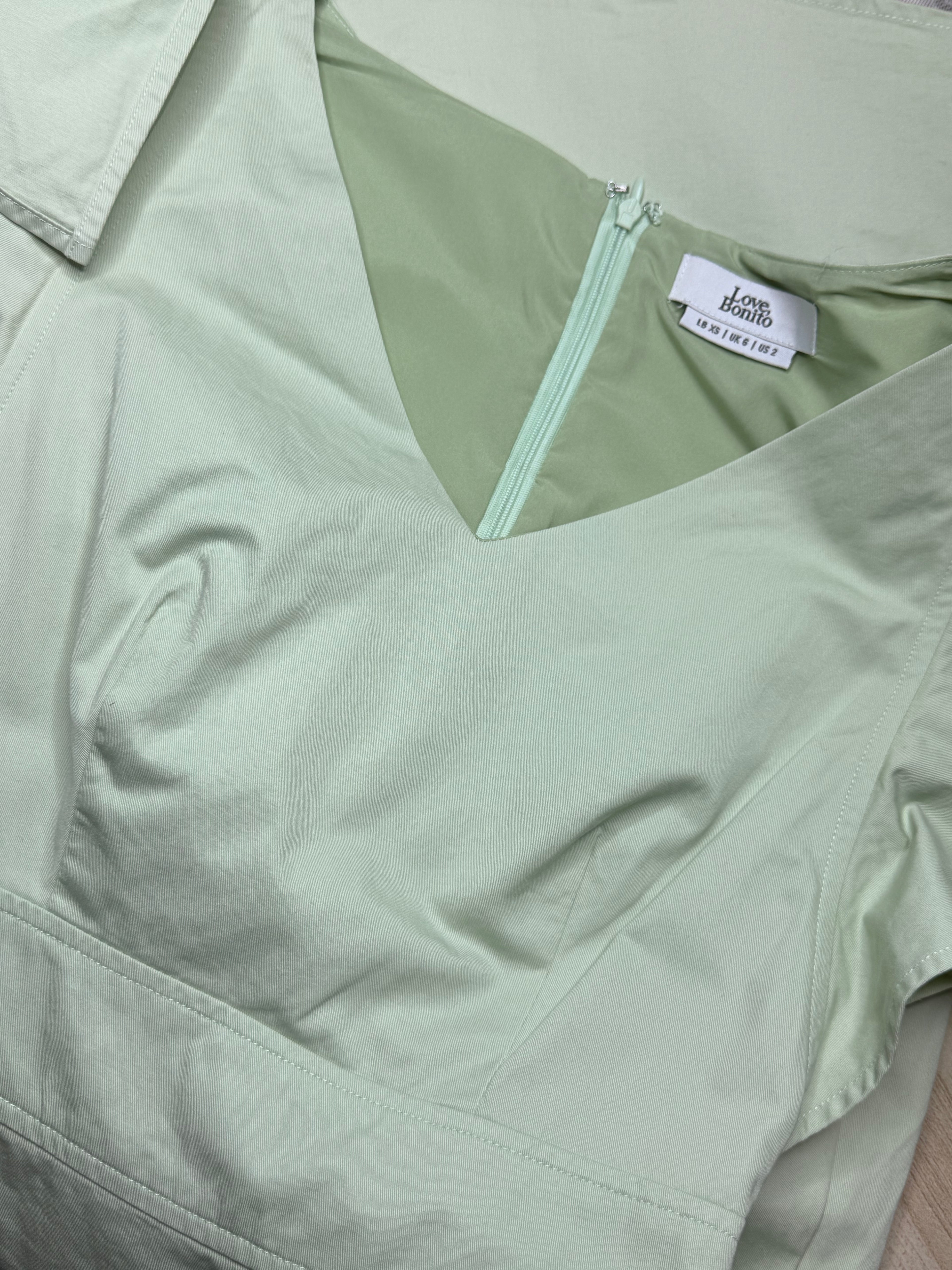 Love, Bonito Mint Green V-Neck A-Line Cotton Dress (Size XS / UK 6 / US 2)