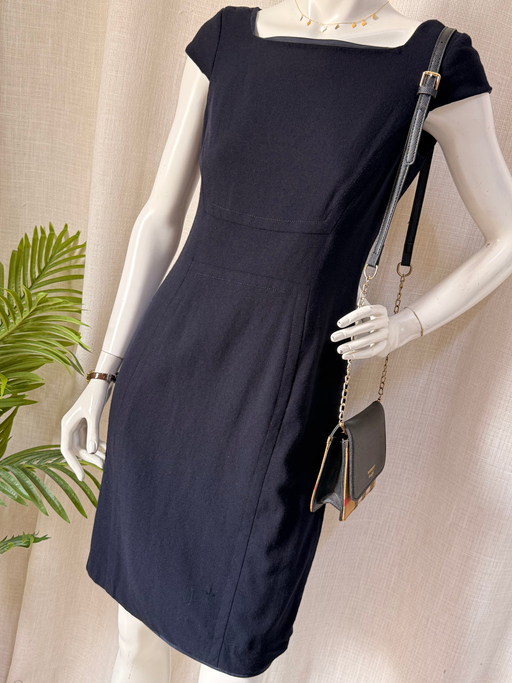Hobbs London Navy Blue Wool Blend Sheath Work Dress – UK 10 | Classic Office & Business Dress
