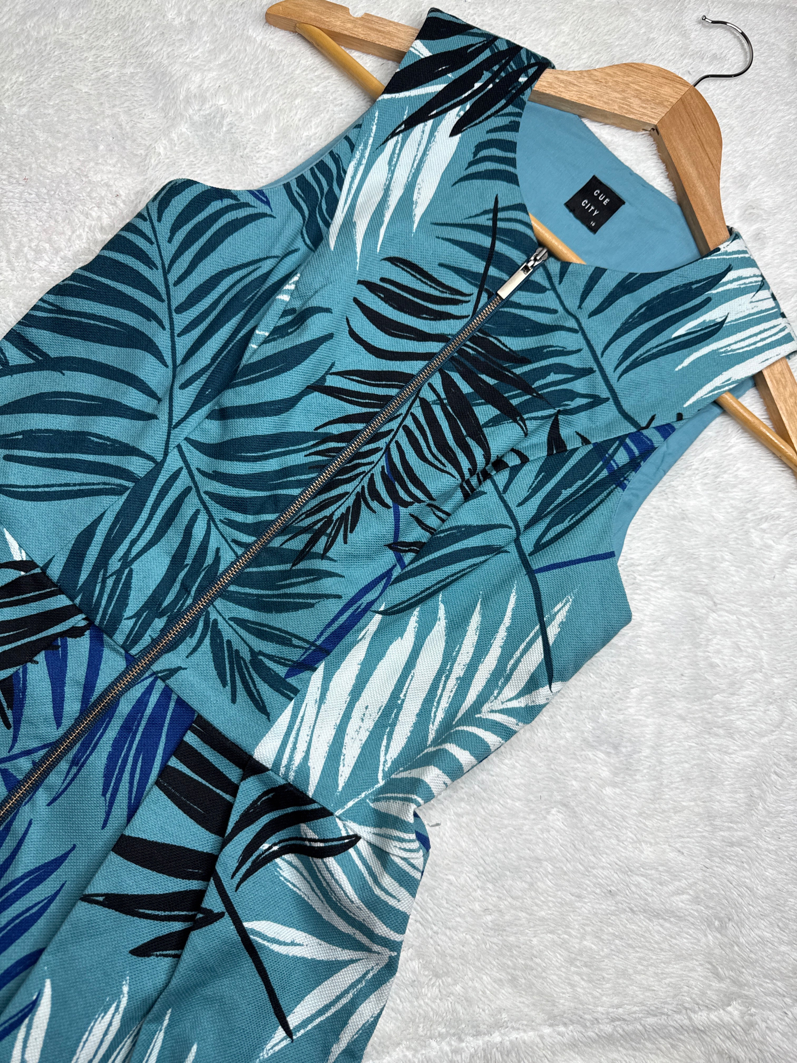 Teal Tropical Print Dress (10 / Large)