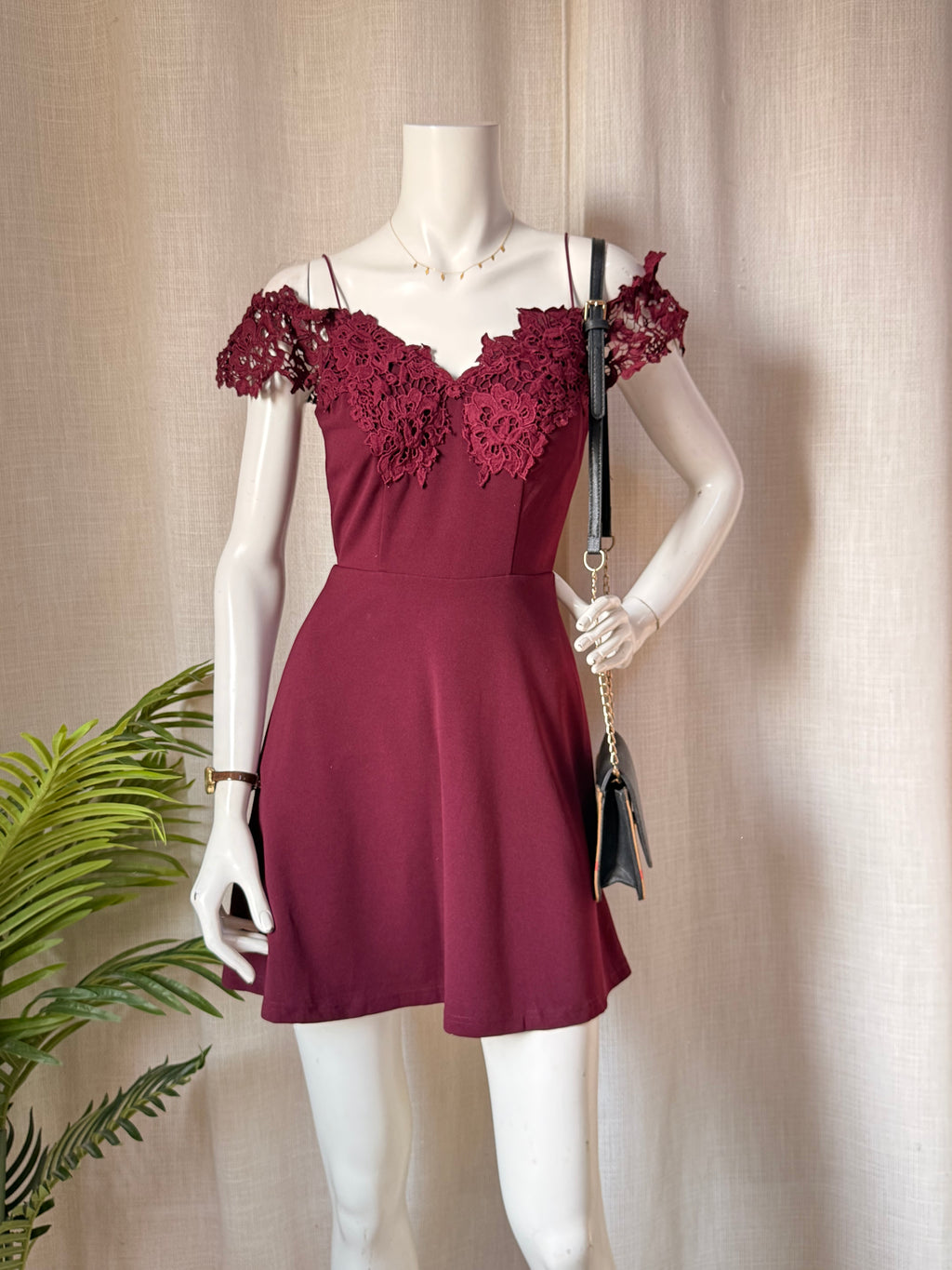 Charlotte Russe Burgundy Lace Off-Shoulder Skater Dress – Size XS | Cocktail & Party Dress