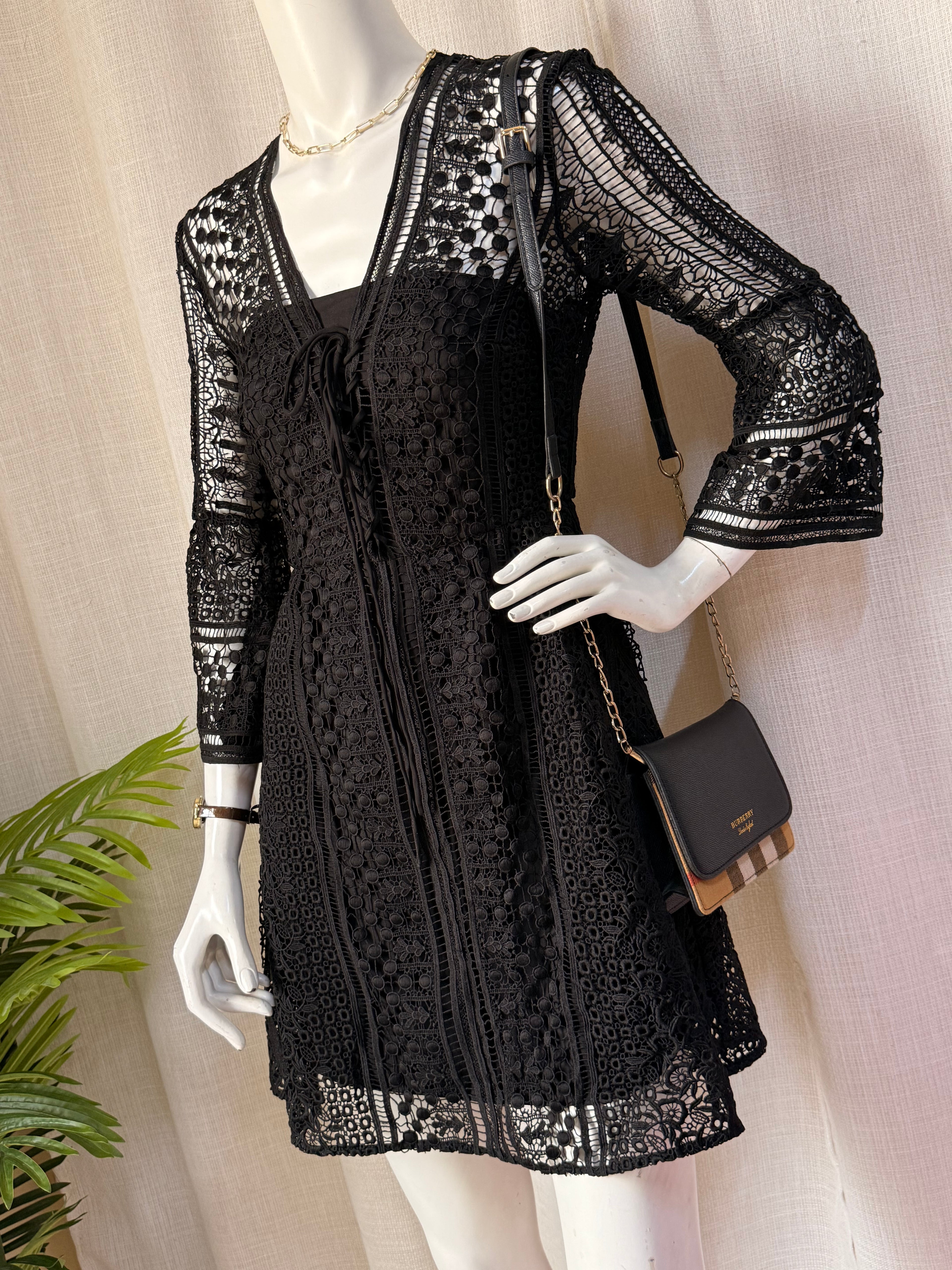 Forever New Black Lace Bell Sleeve Dress - US 4 | Pre-loved Cocktail Dress