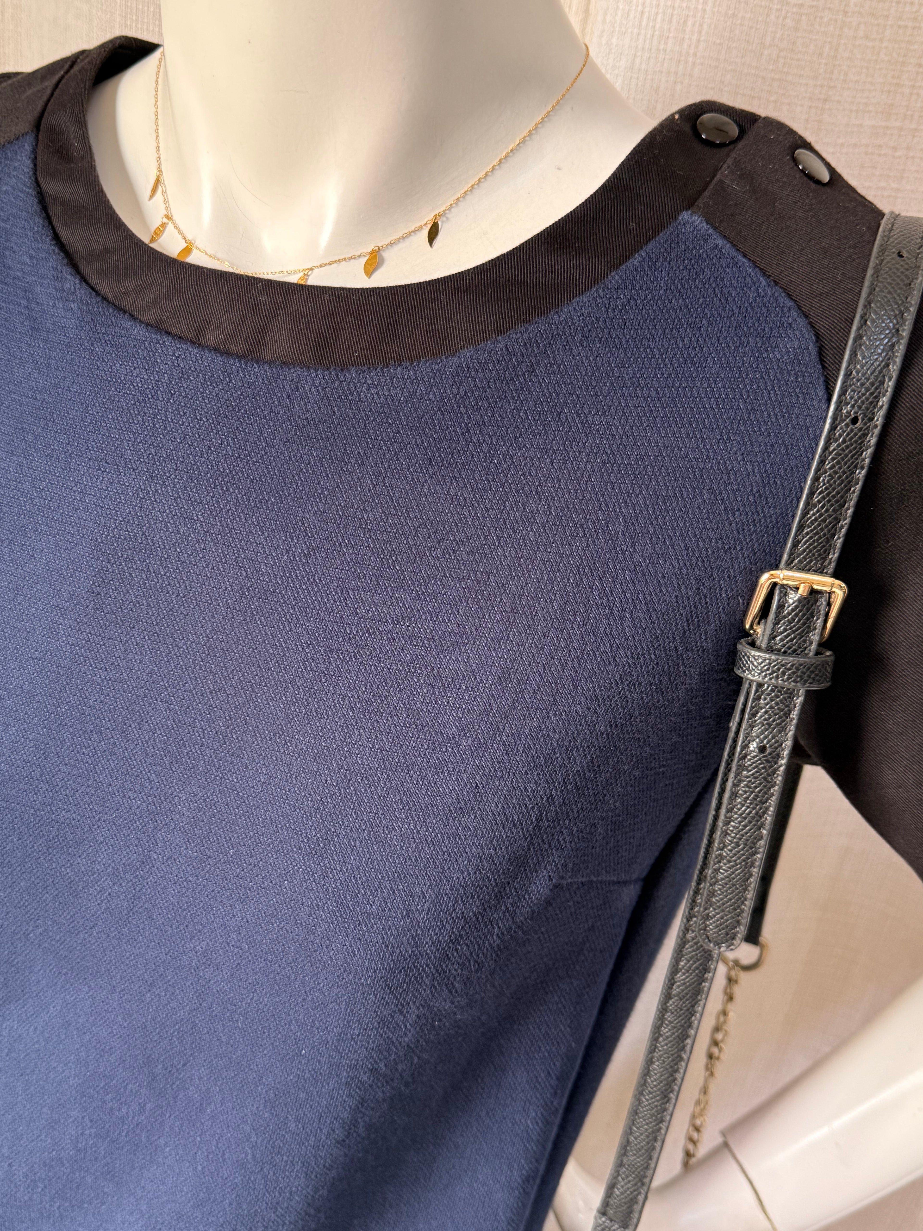 Mango Suit Navy & Black Colorblock Shift Dress – Medium | Smart Office & Work Dress
