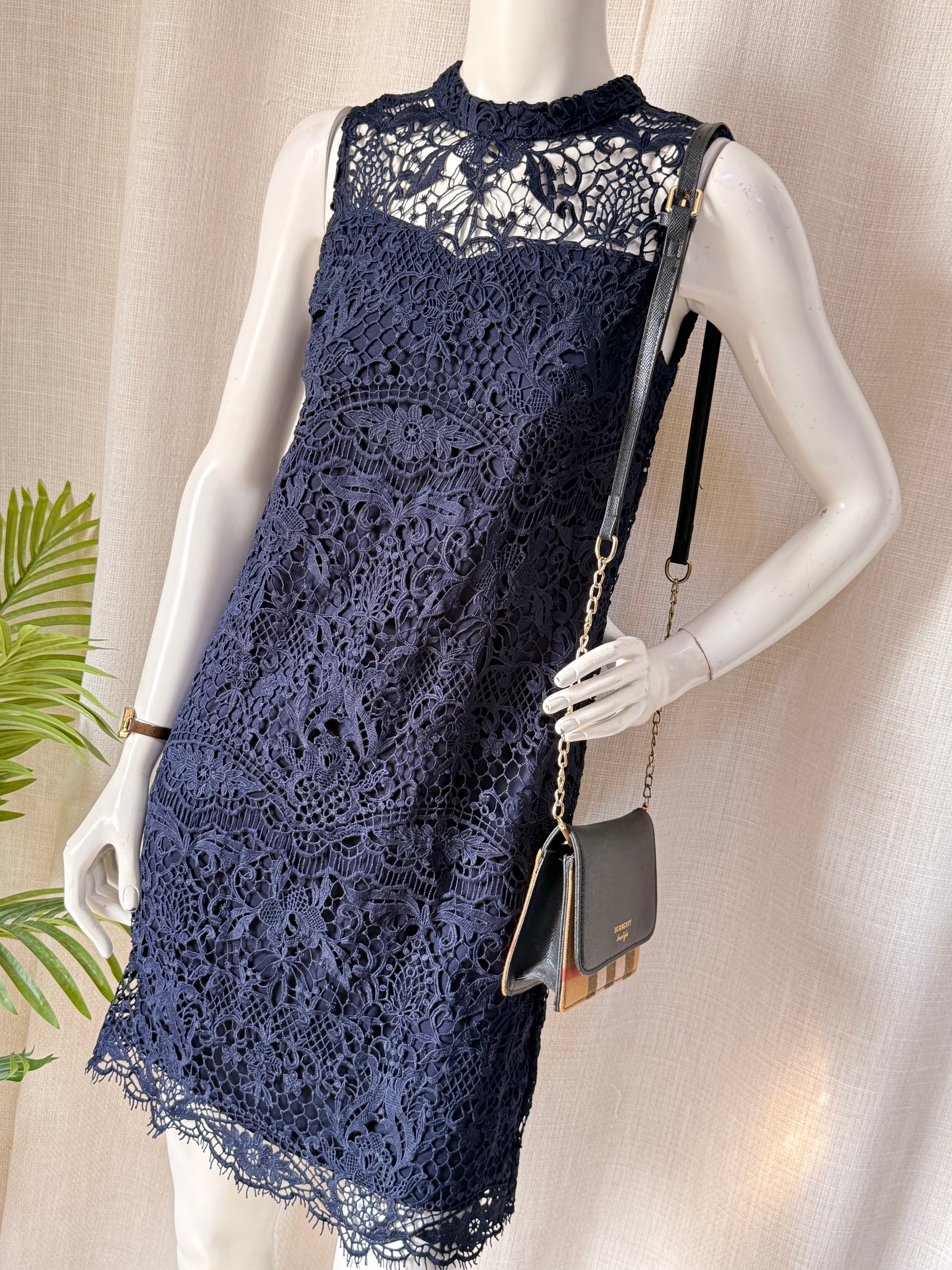 MESSAGE Navy Lace Shift Dress – Size M | Elegant Cocktail & Occasion Dress