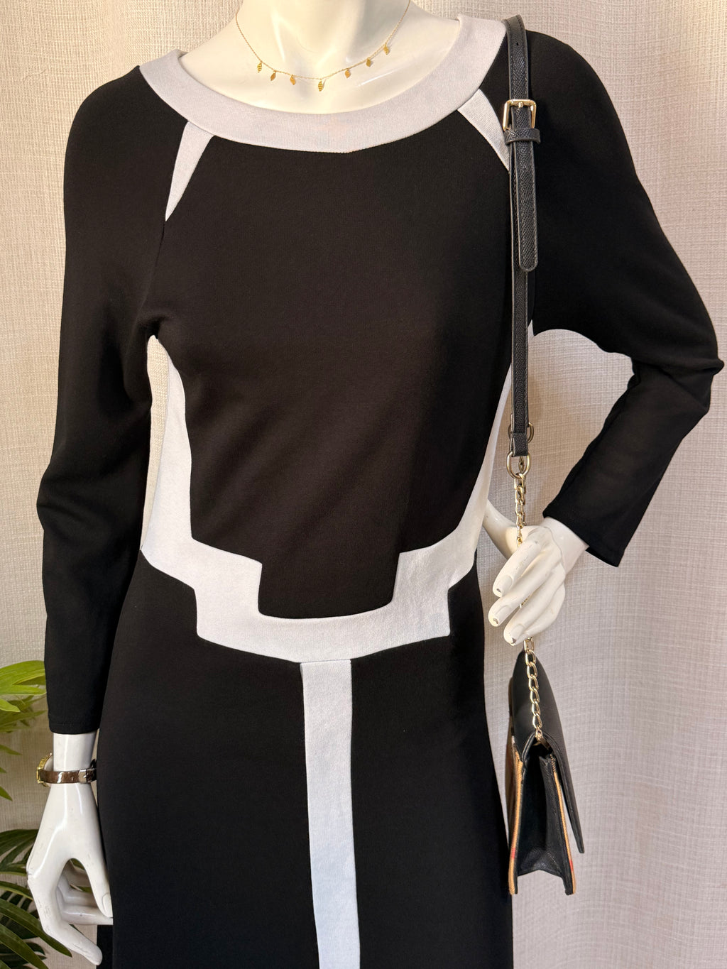 Aquamarina Paris Monochrome Geometric Milano Midi Dress – UK 12 / FR 40 | Medium