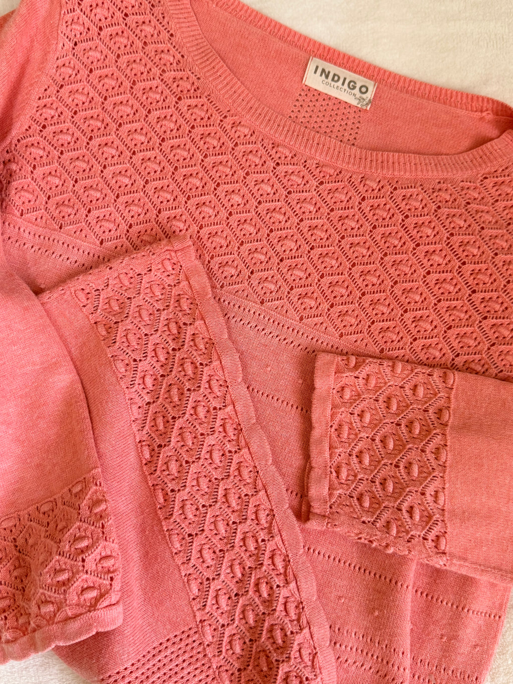 M&S Indigo Collection Salmon Crochet-Detail Knit Top - UK 8