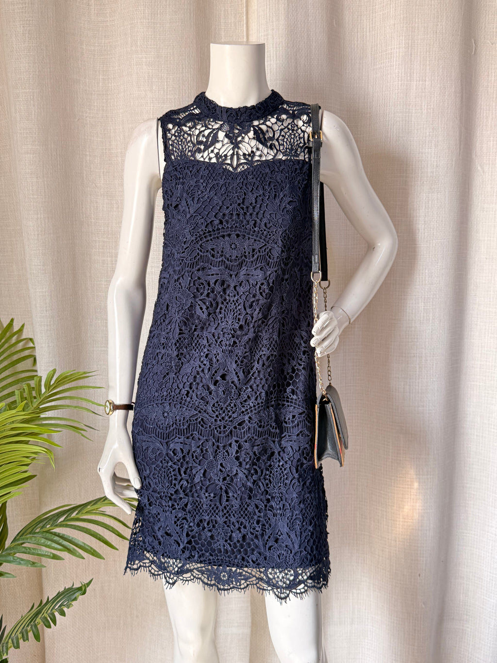 MESSAGE Navy Lace Shift Dress – Size M | Elegant Cocktail & Occasion Dress