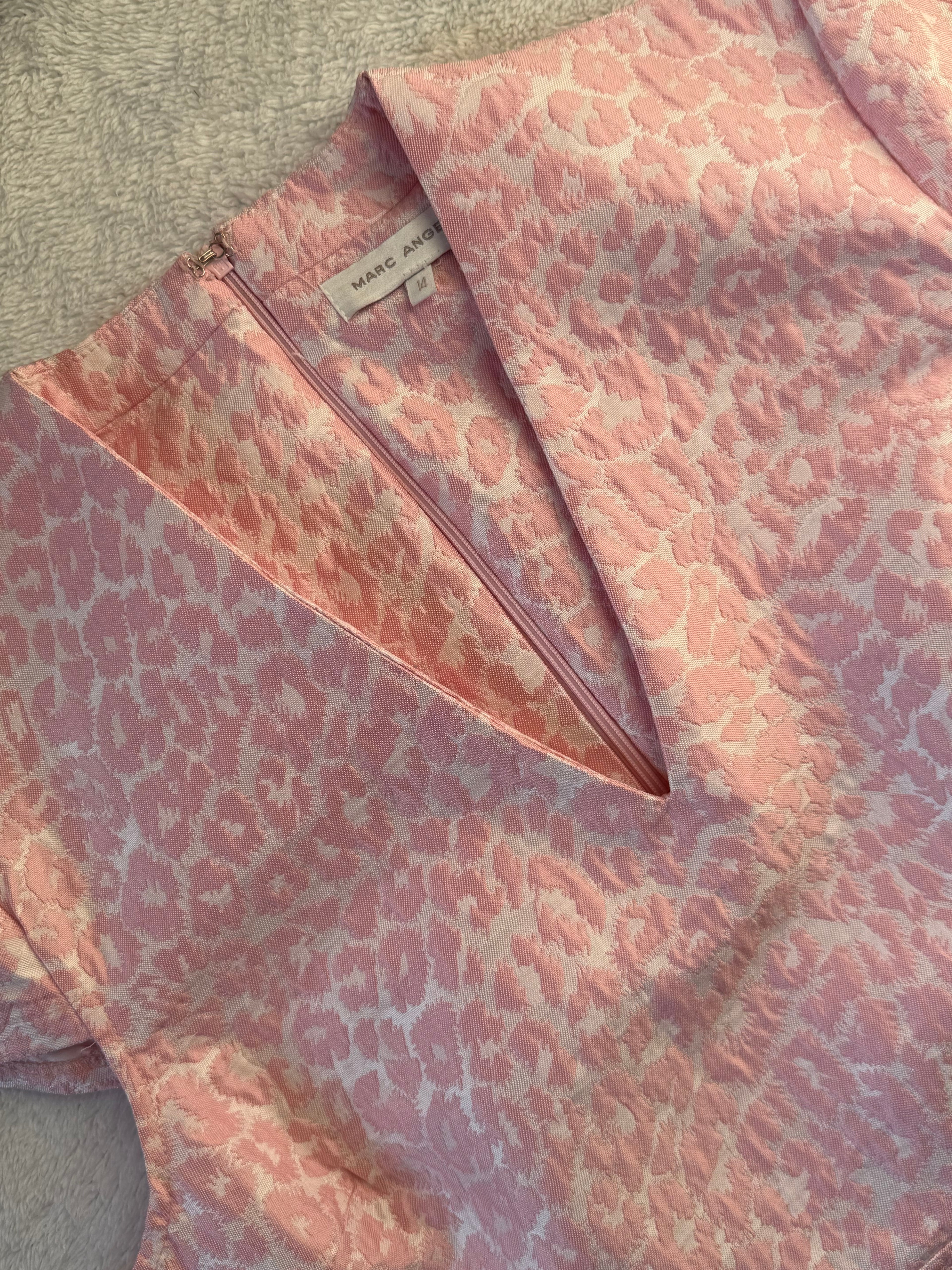 Marc Angelo Pink Jacquard Faux-Wrap Pencil Dress | UK 14