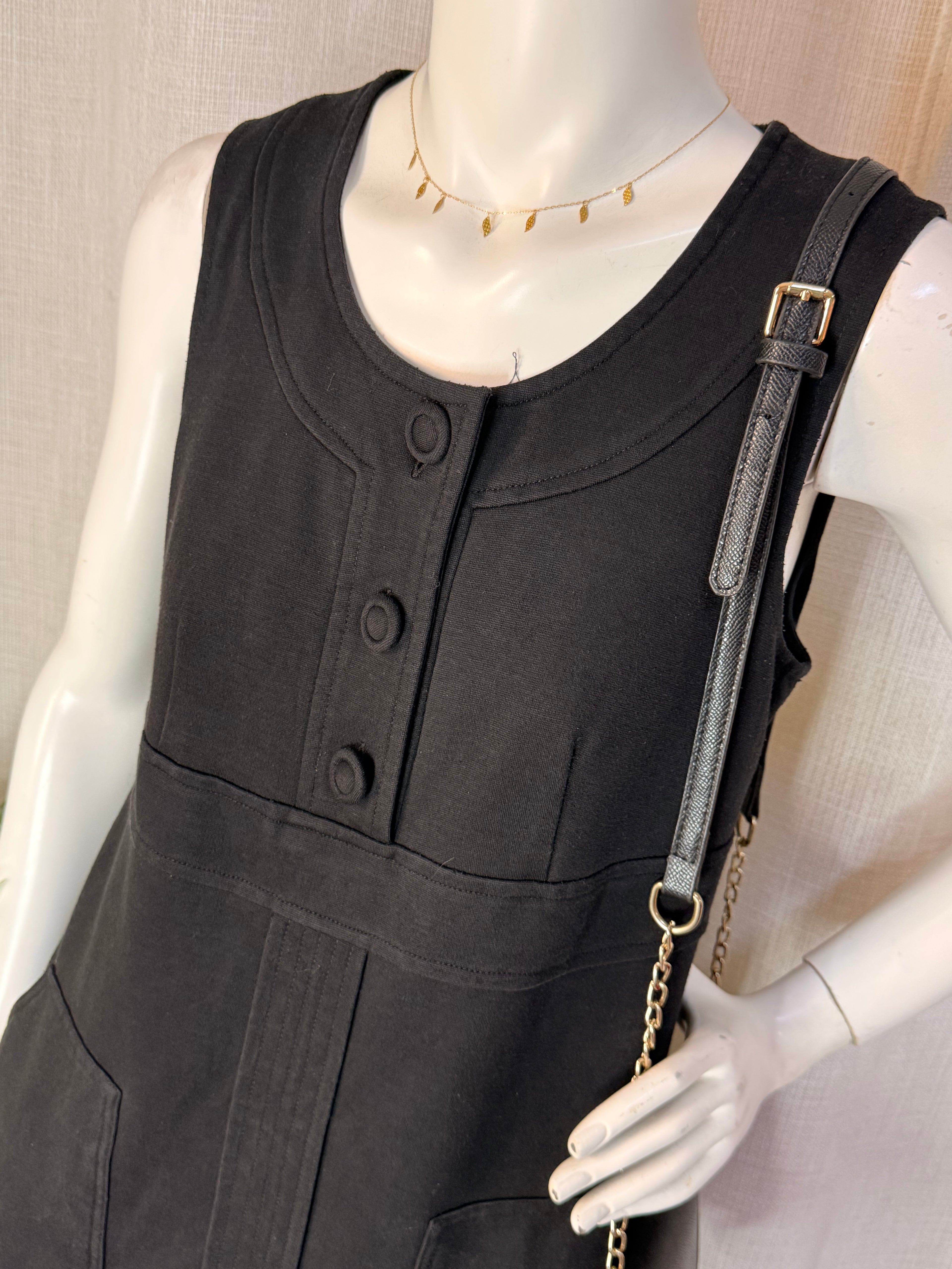 Sfera Black Sleeveless Button Detail Shift Dress – Size M | Casual Work Dress