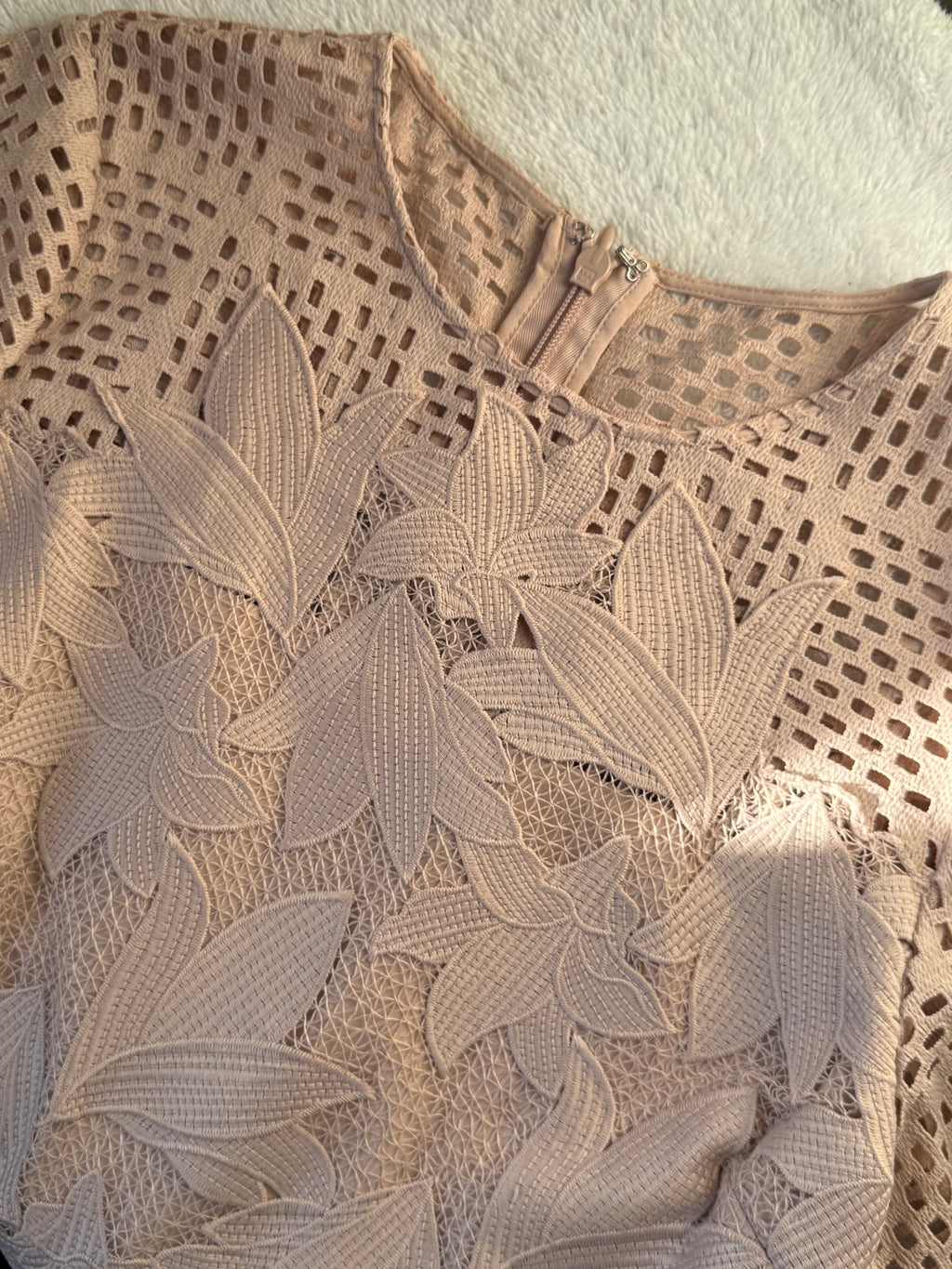 Reiss Nude Crochet Lace Drop Hem Dress | UK 16