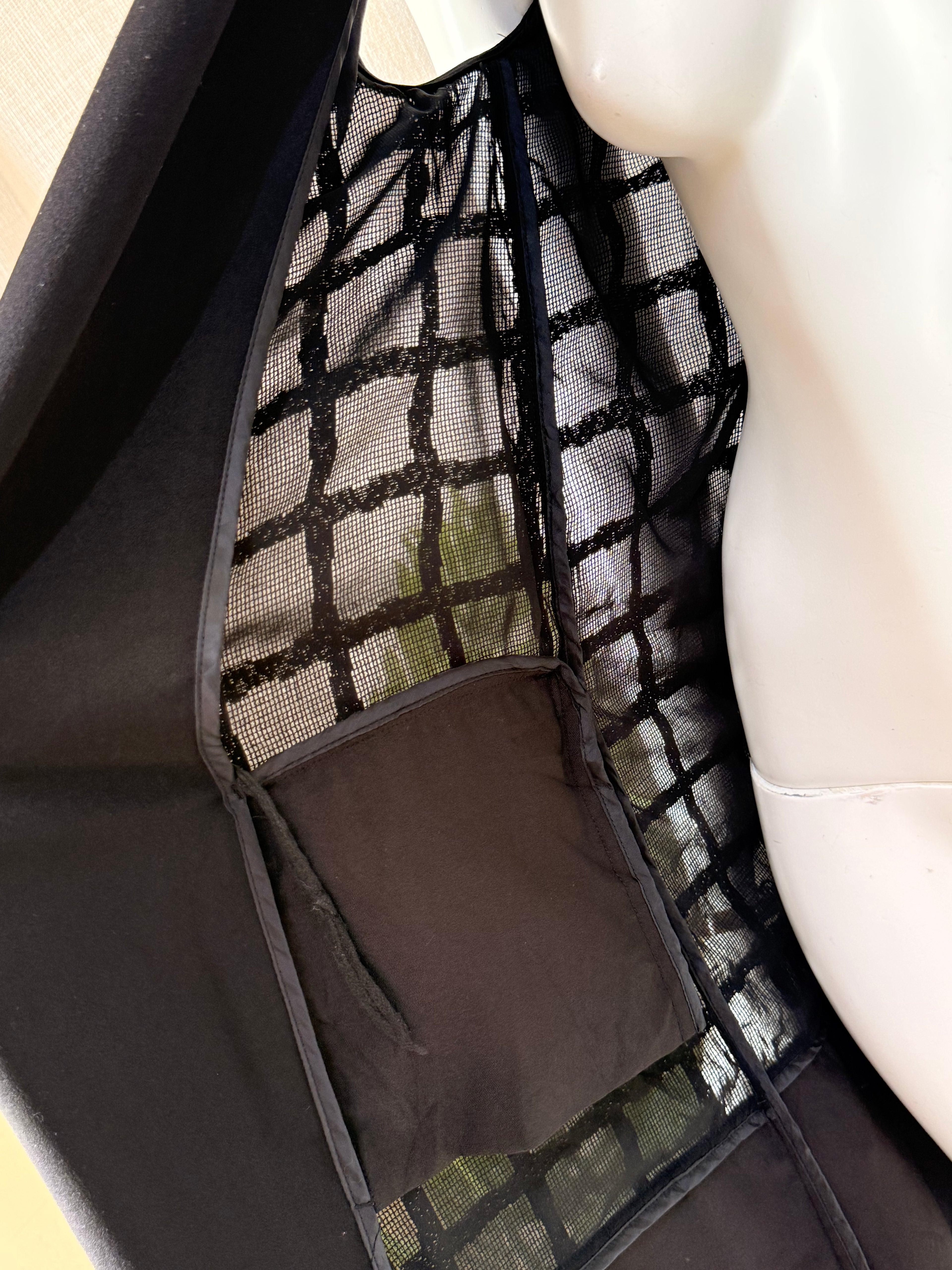 Rocco Collection Black Sleeveless Longline Vest – Size S | Sheer Panel Open Blazer | Elegant Layering Piece