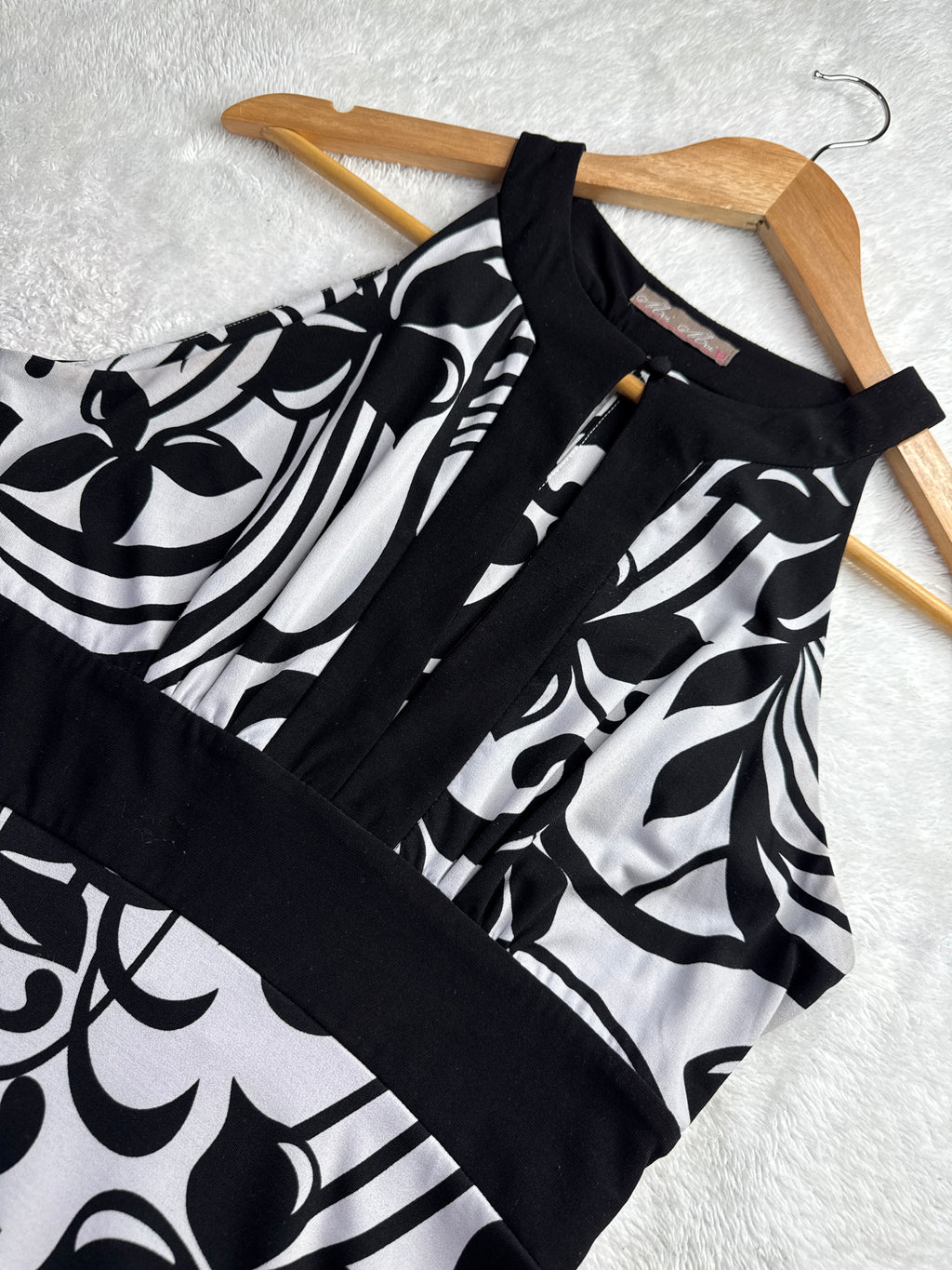 Black & White Floral Halter Neck Dress - MEI MEI (UK 12 / Large)