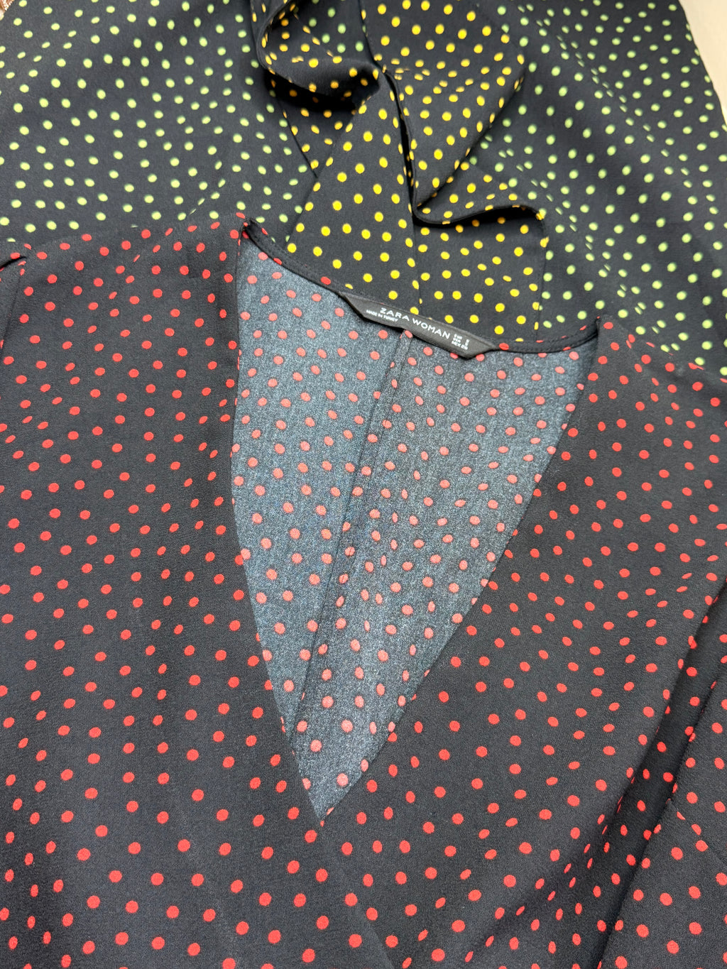 Zara Woman Polka Dot Faux Wrap Midi Dress with Waist Tie (Size S)