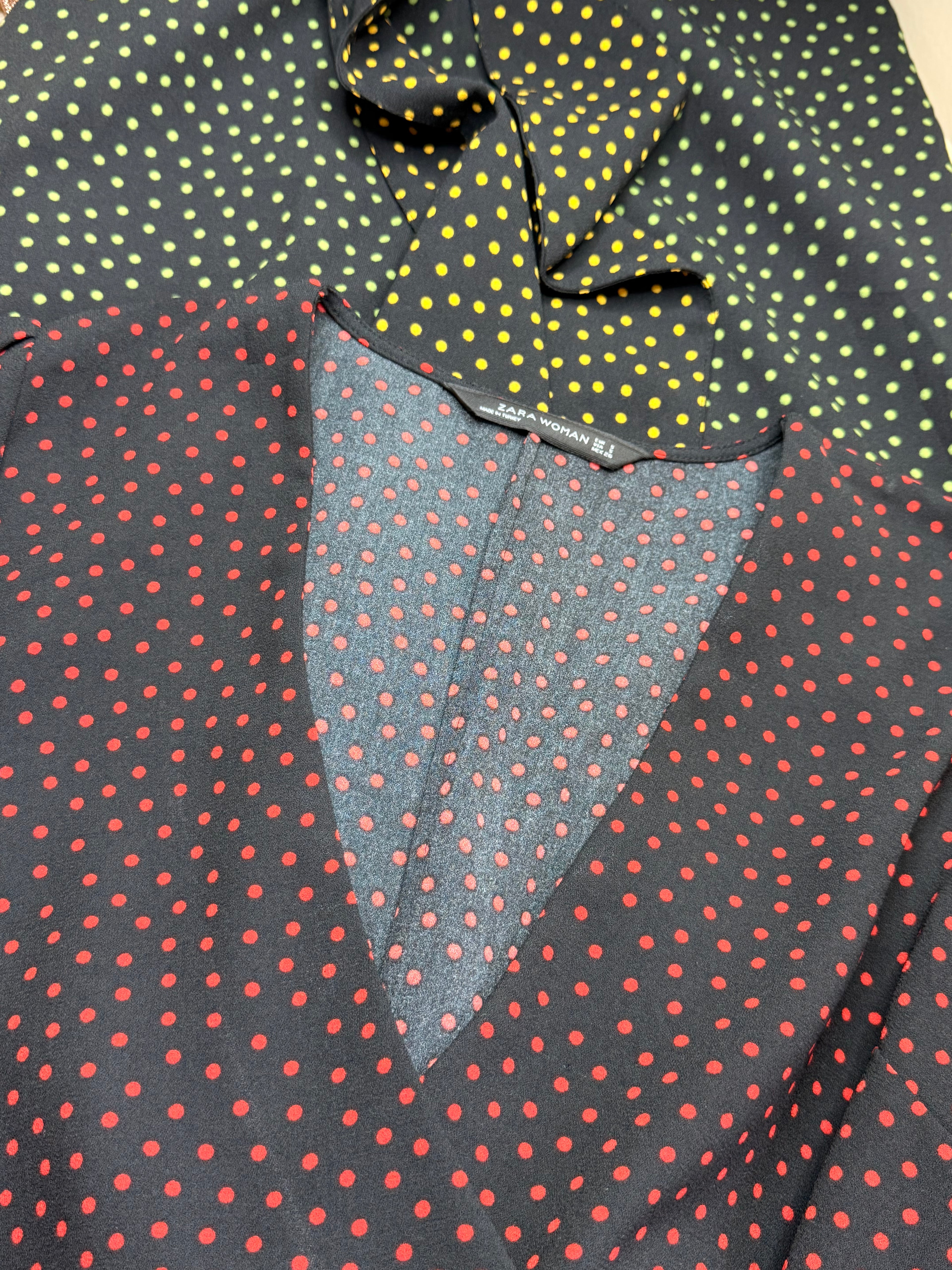 Zara Woman Polka Dot Faux Wrap Midi Dress with Waist Tie (Size S)