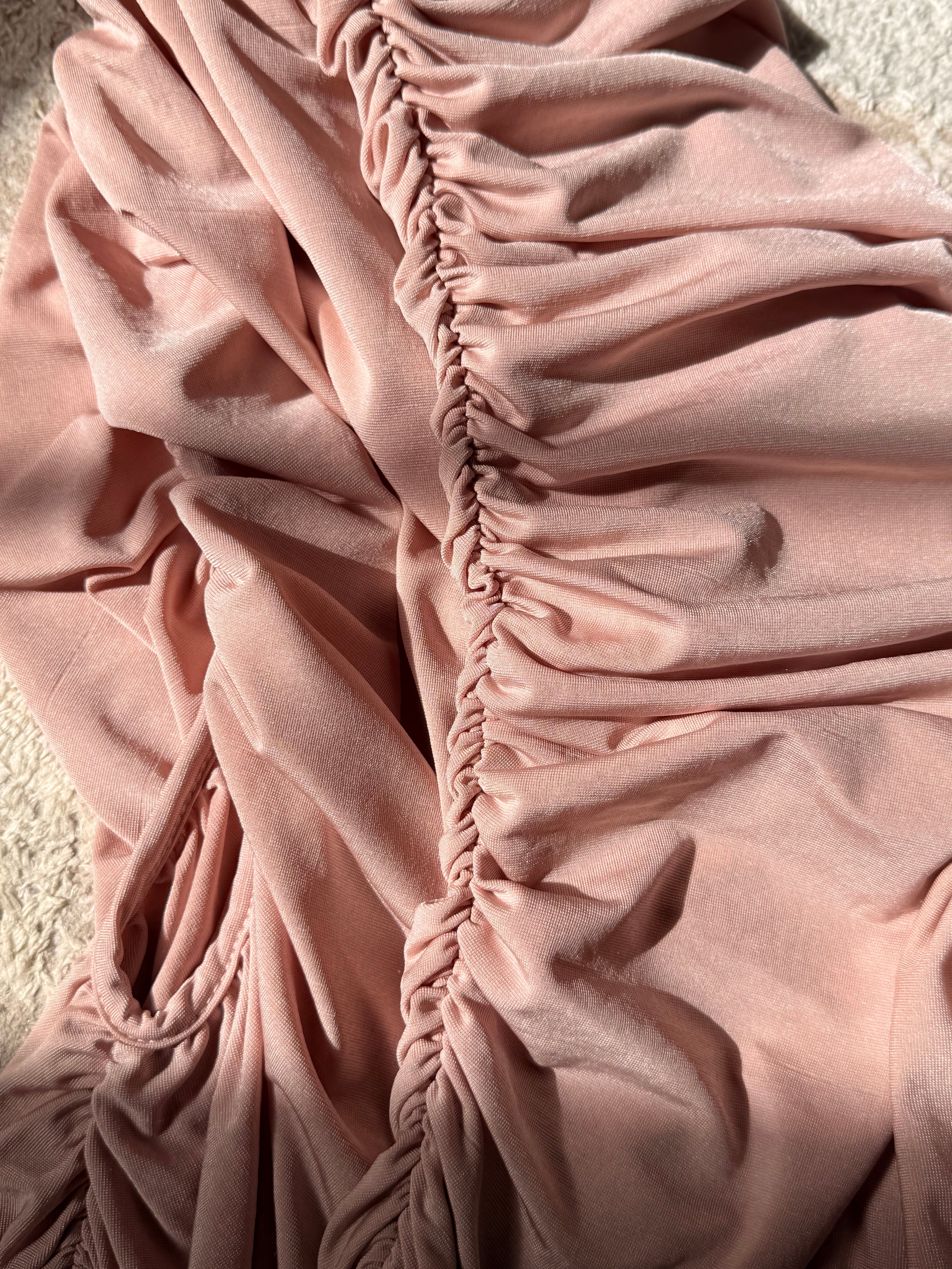 PrettyLittleThing Dusty Pink One Shoulder Ruched Maxi Dress - Size 12 - Bodycon Gown