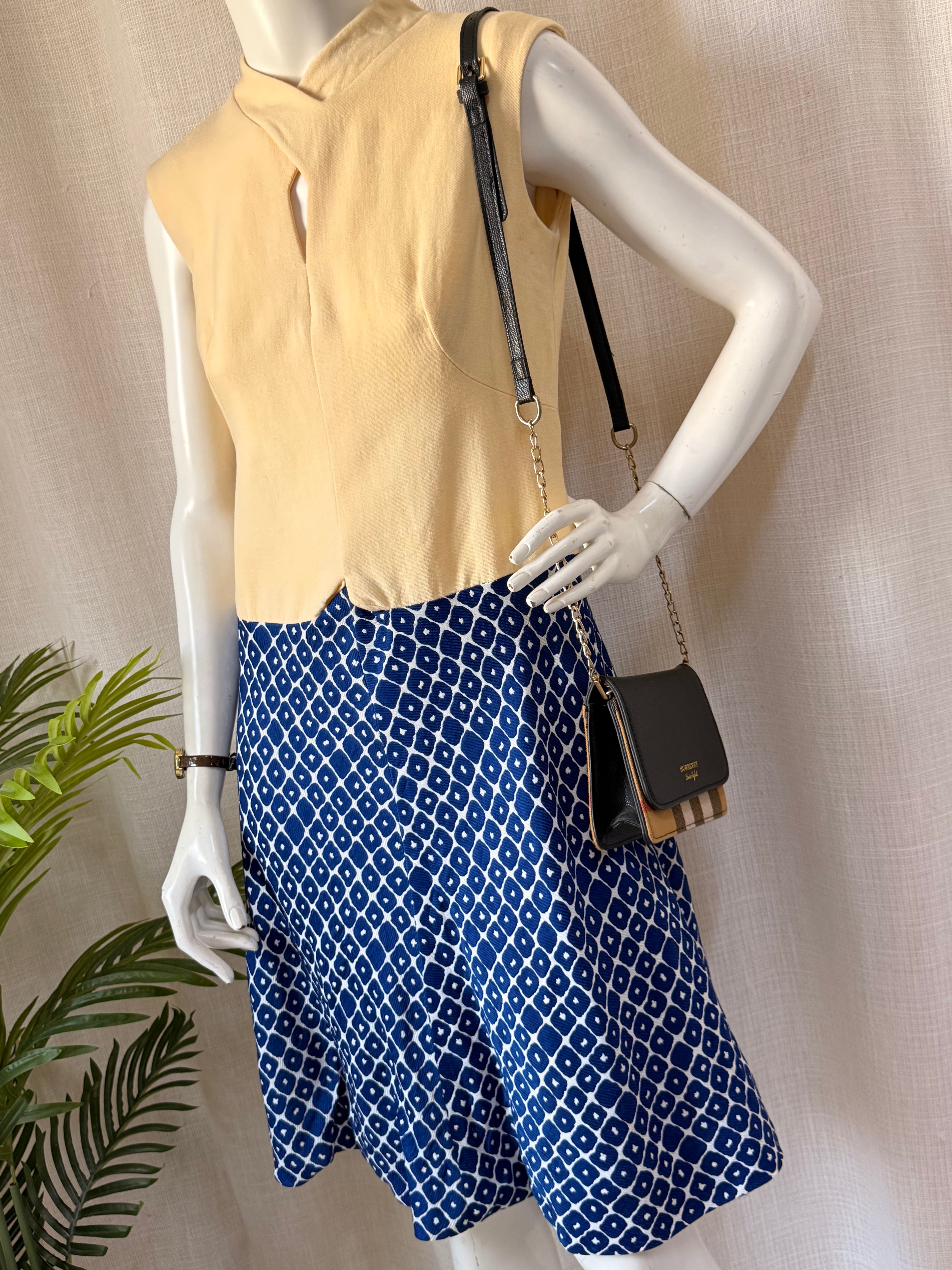 Vintage Erofus London Mod Dress - Yellow & Blue Geometric | UK 14 | Large
