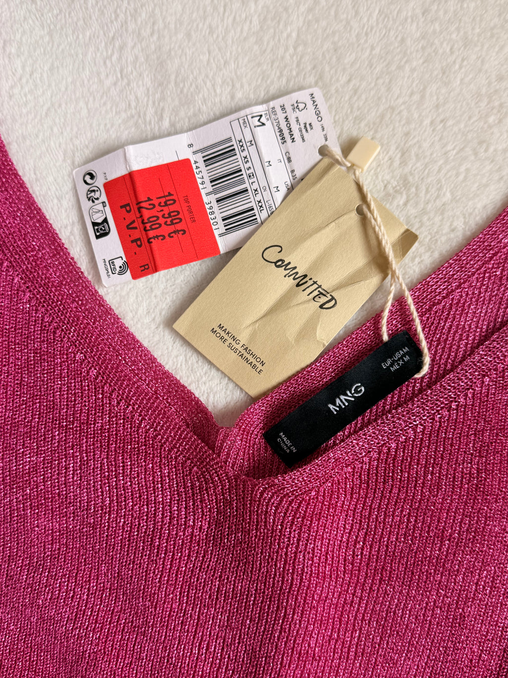 MANGO Committed Pink Metallic V-Neck Camisole - Size Large