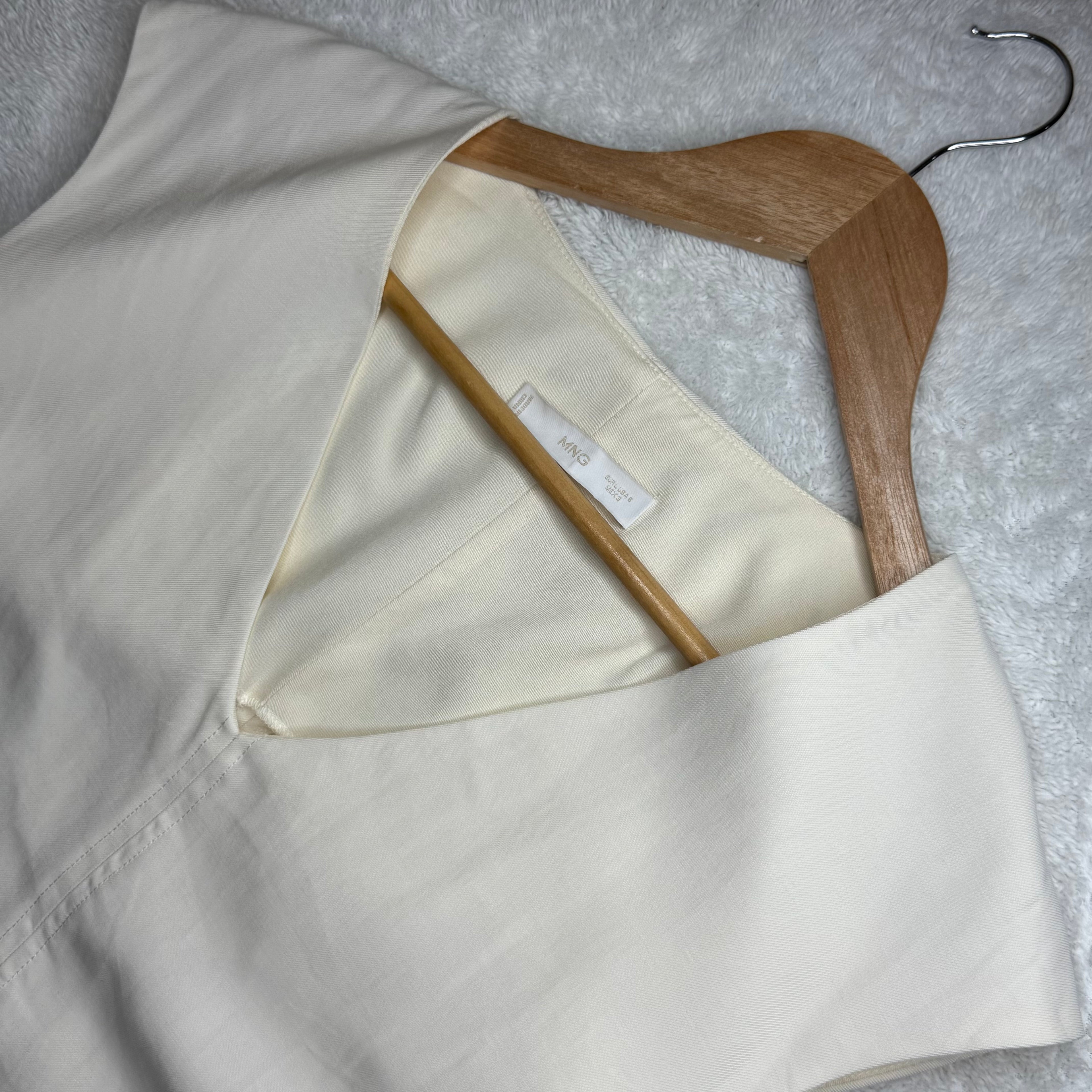 Mango White Linen V-Neck Mini Dress