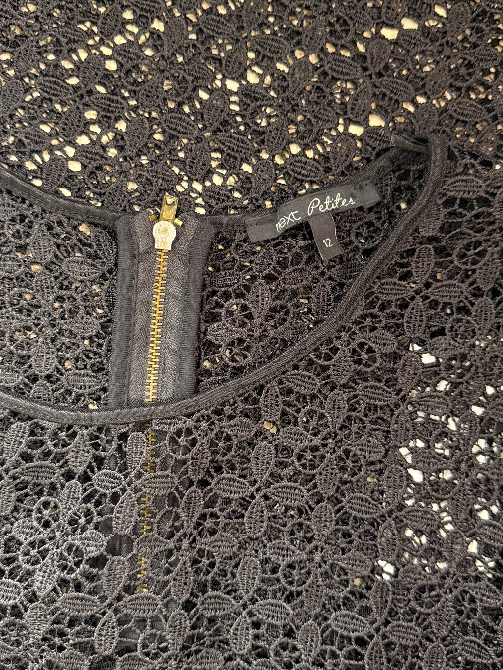 Next Petites Black Crochet Lace Shift Dress | UK 12