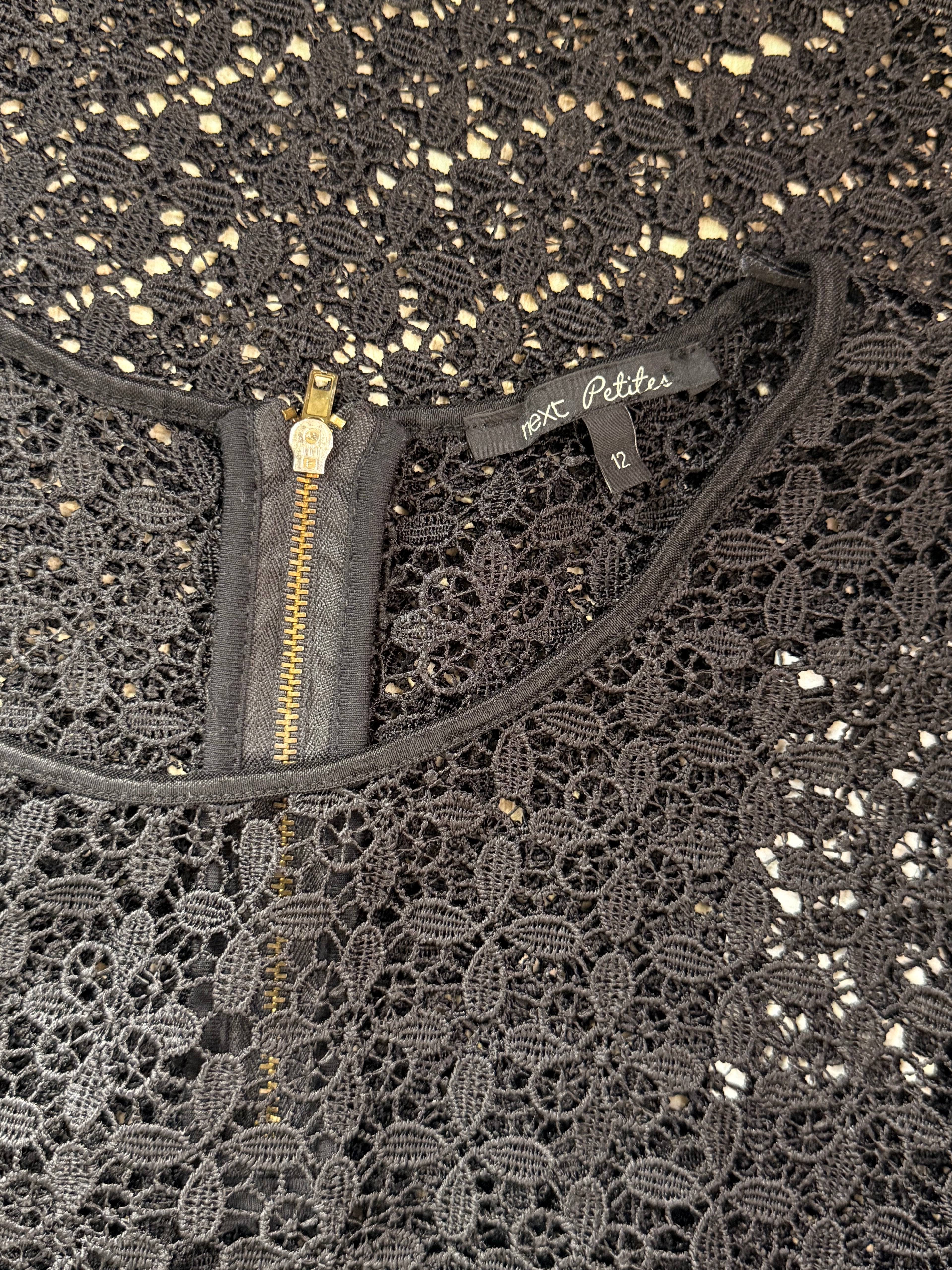 Next Petites Black Crochet Lace Shift Dress | UK 12