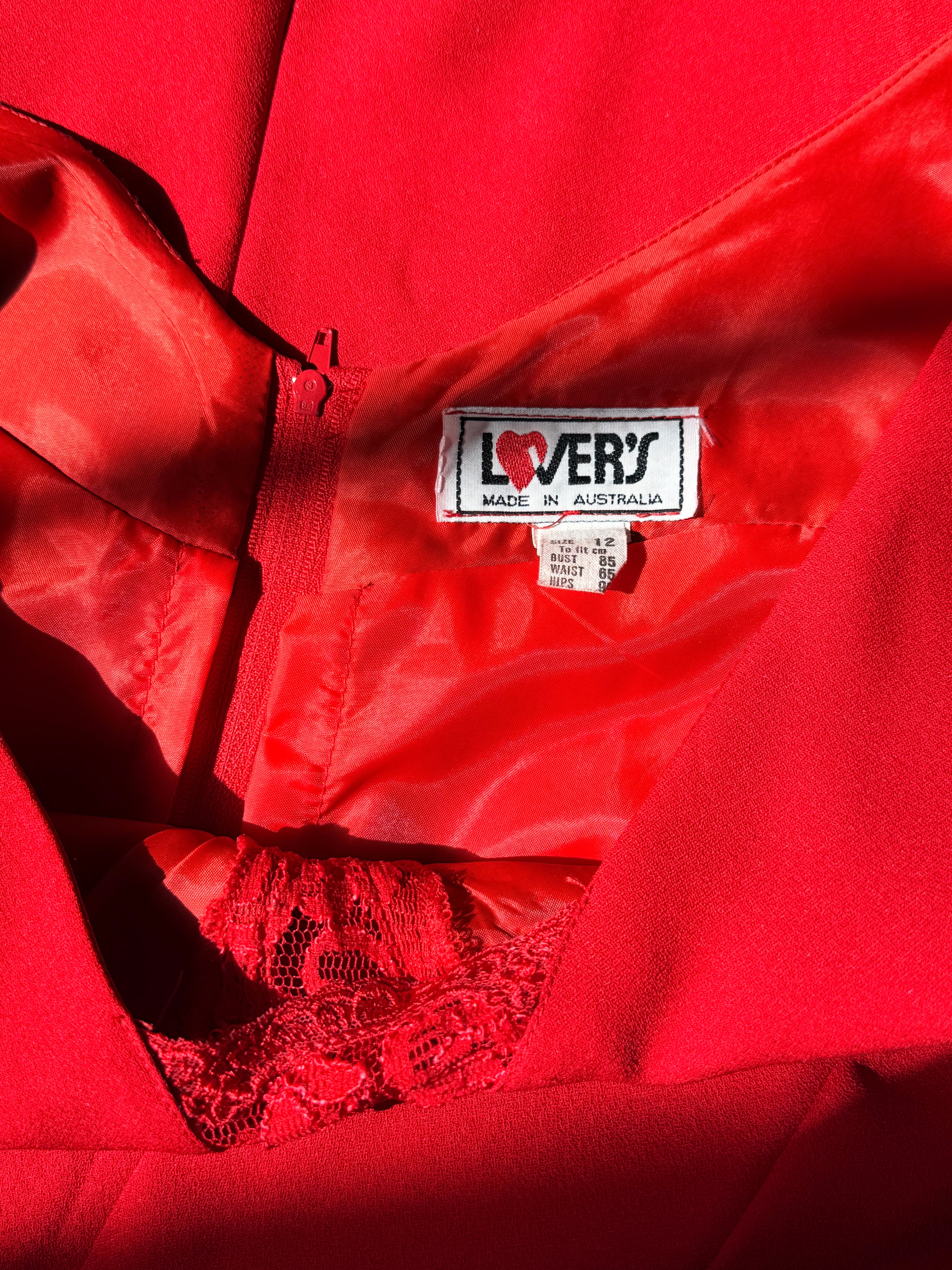Vintage Lover’s Australia Red Maxi Dress with Lace Underlay - Size M - 90s Formal