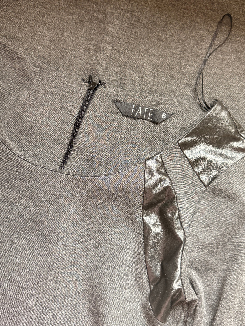 Fate Grey Bodycon Knit Dress with Faux Leather Shoulder Detail – Size 6 | Office & Smart Casual