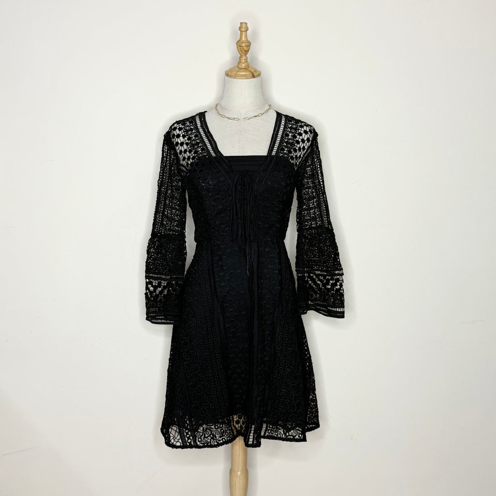 Forever New Black Lace Dress with Bell Sleeves