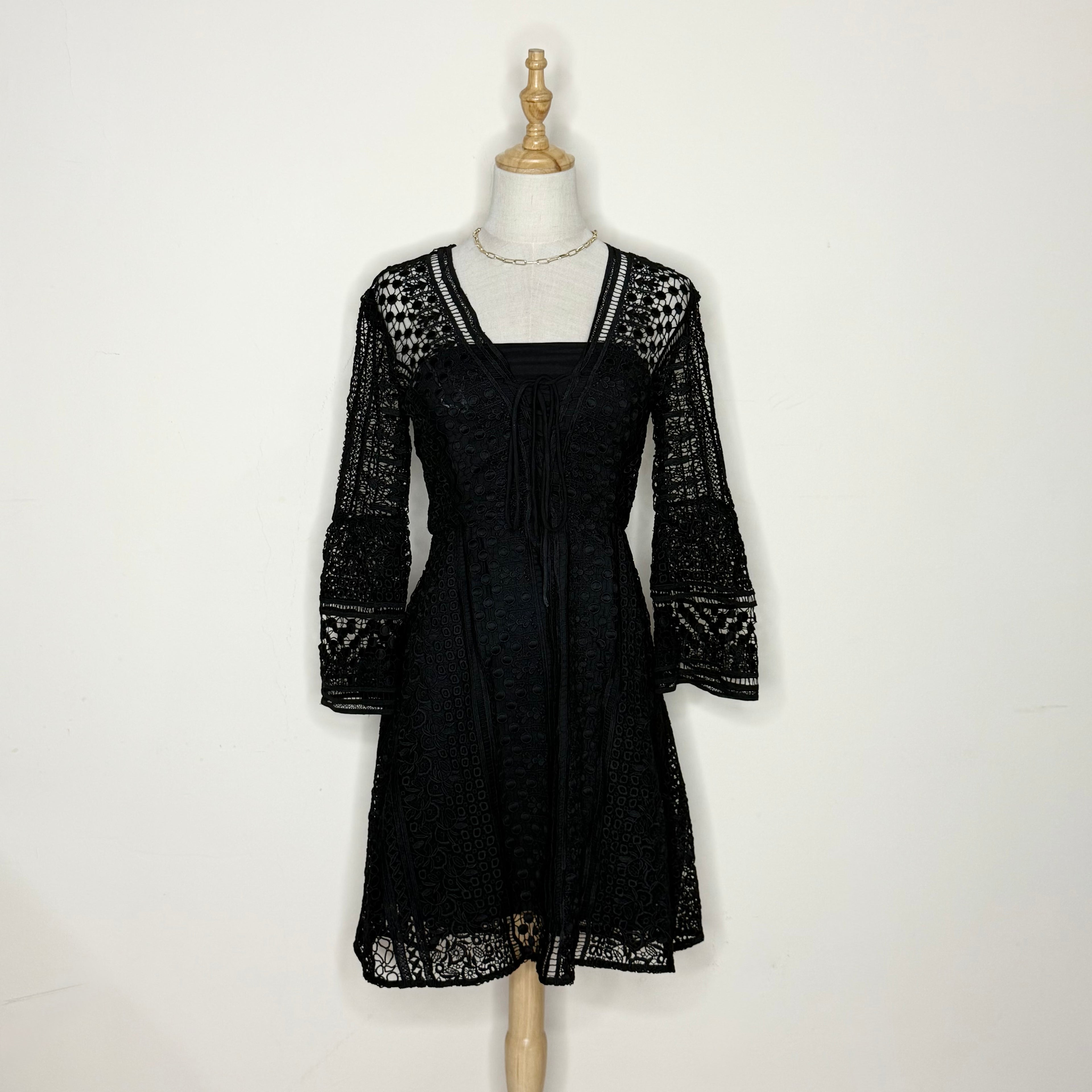 Forever New Black Lace Dress with Bell Sleeves