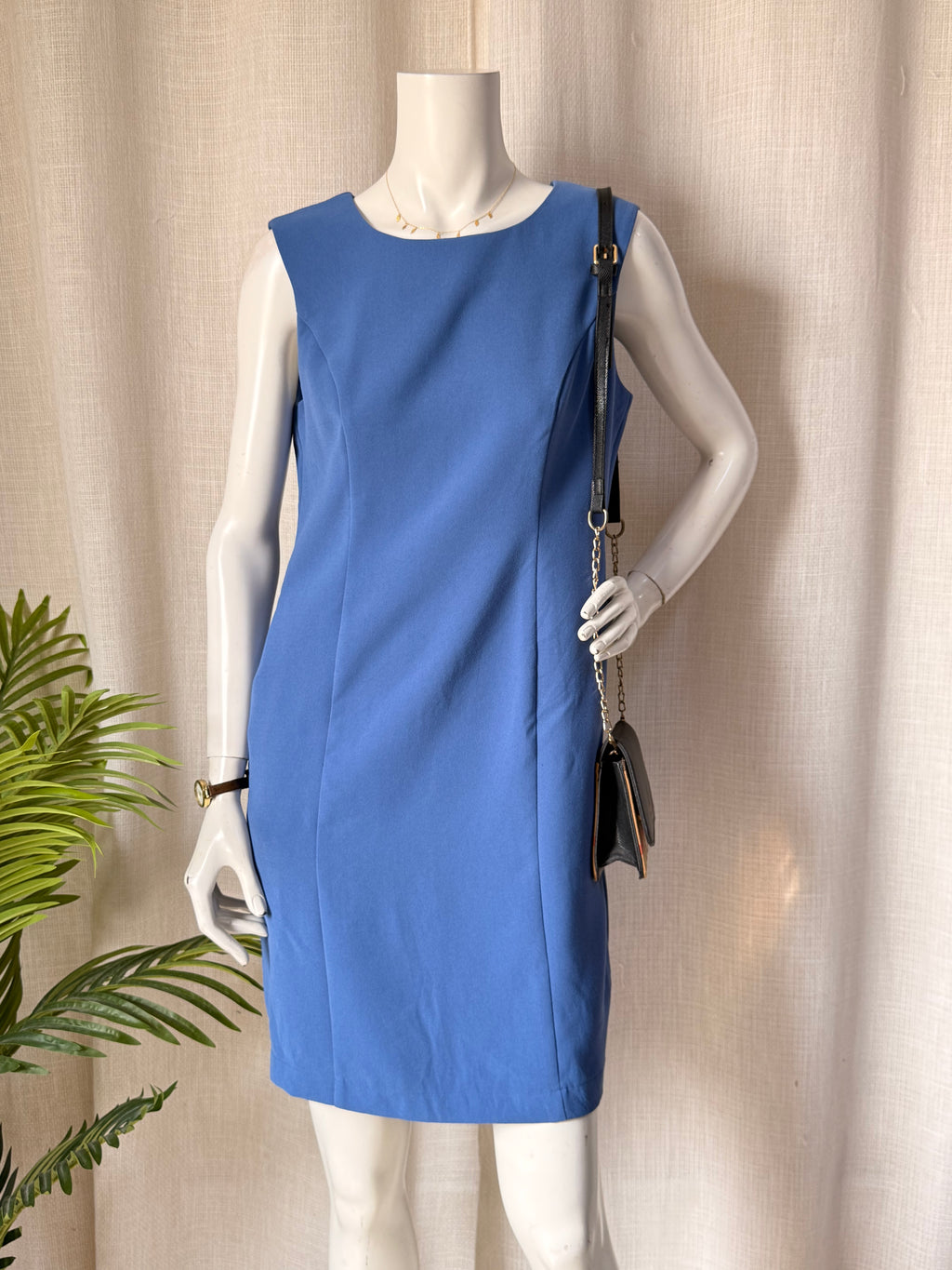Cornflower Blue Sleeveless Sheath Dress – Size L | Elegant Work & Occasion Dress