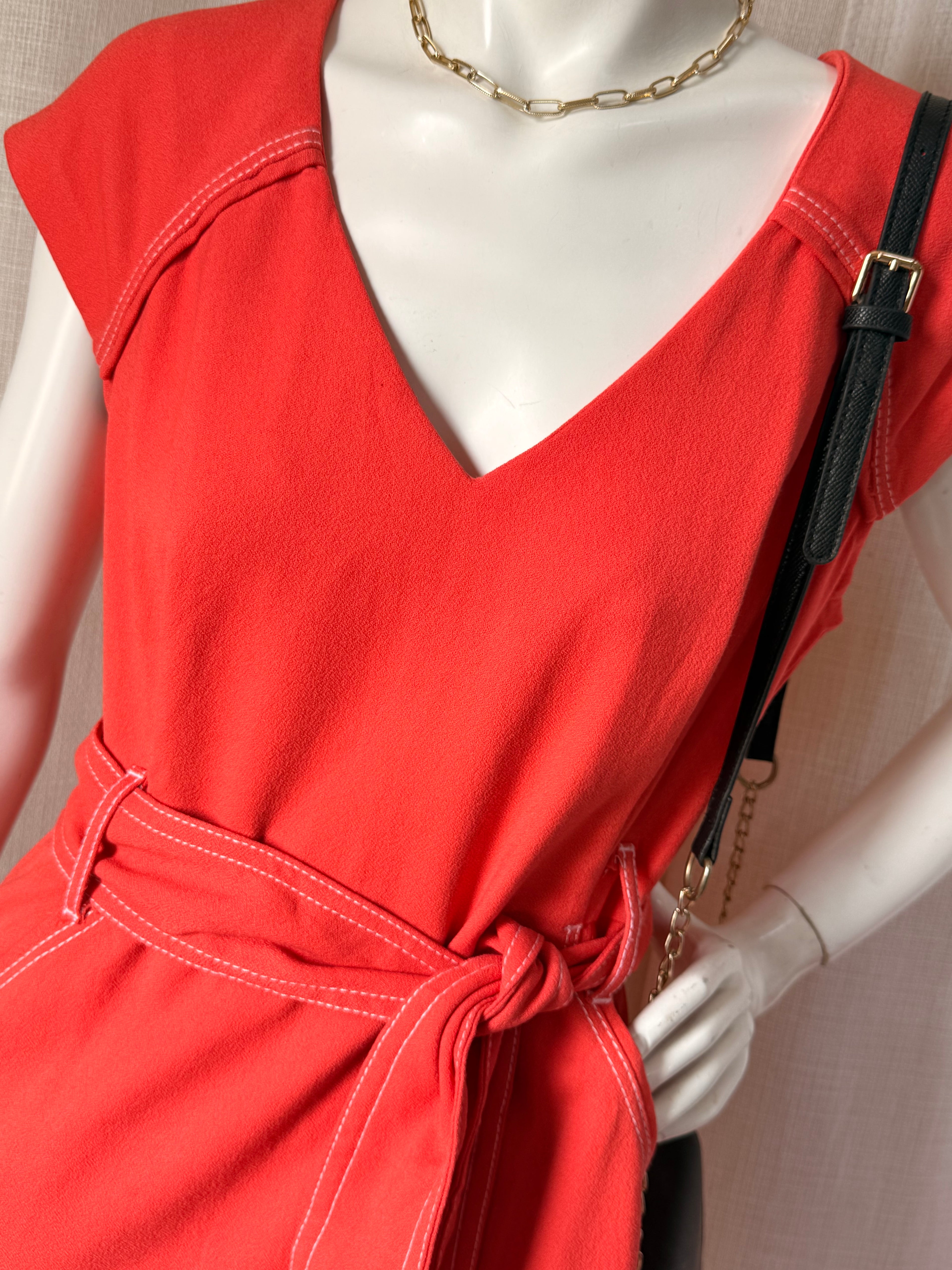 Chic Preloved NEXT Coral Belted V-Neck Dress - UK 12 | UAE Fashion