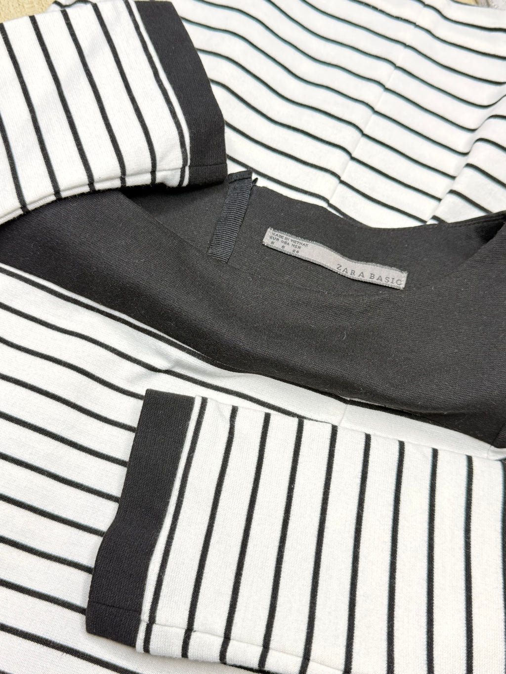 Zara Basic Striped Boat Neck Bodycon Dress with 3/4 Sleeves (Size S)