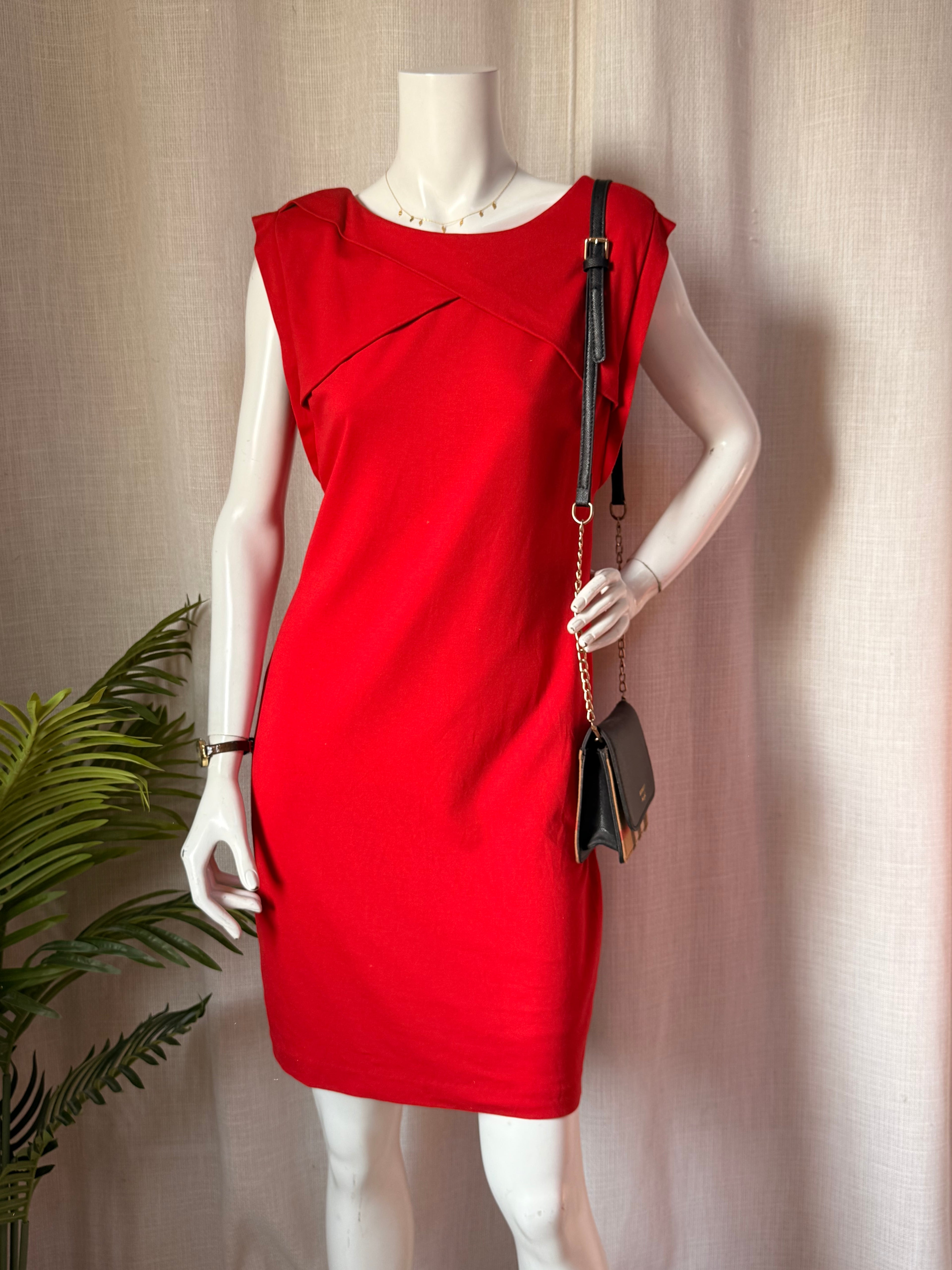 Mango Suit Red Draped Detail Bodycon Dress – Size L