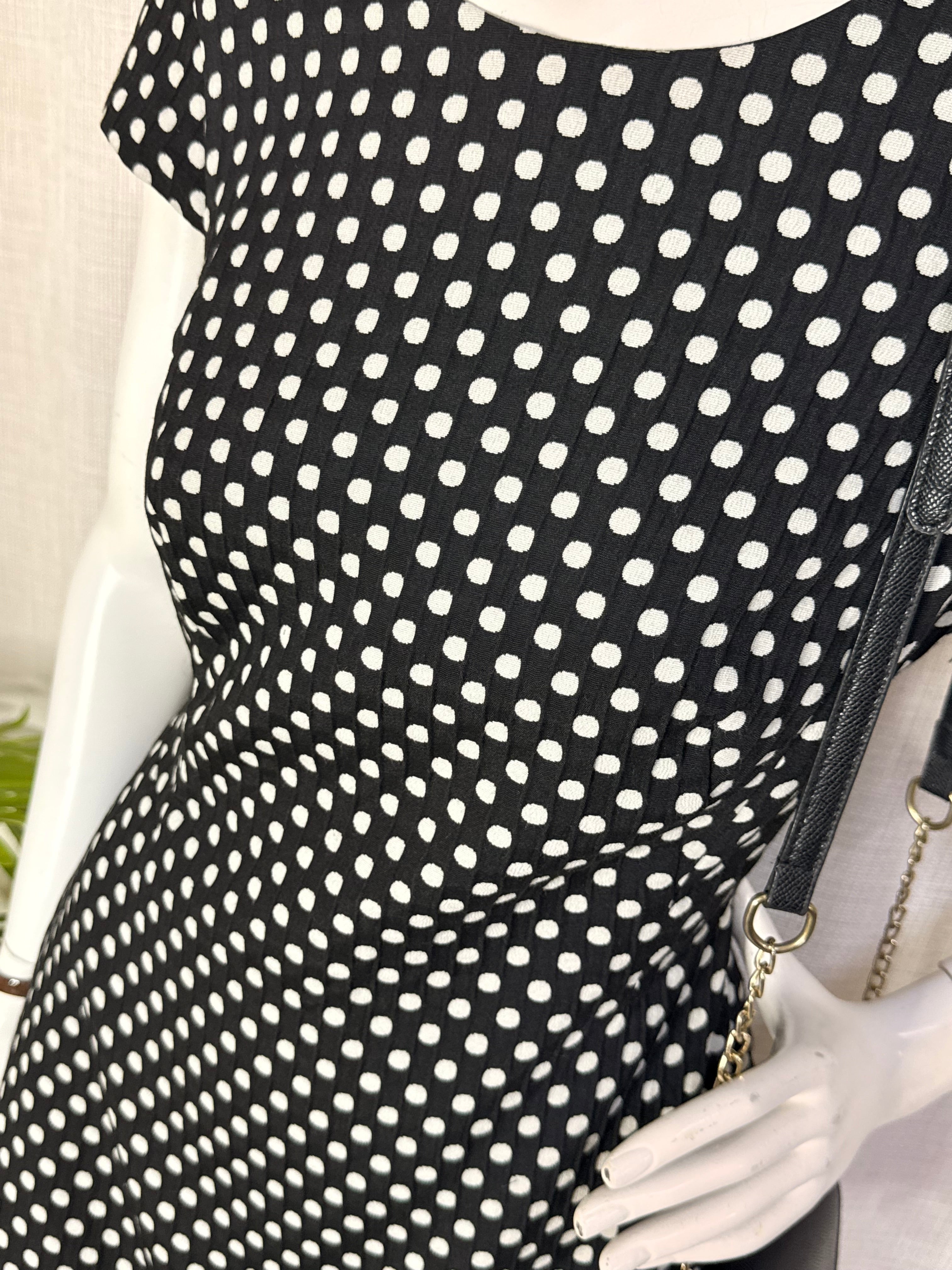 Zara Basic Black & White Polka Dot Pleated Mini Dress – Size M / UK 10