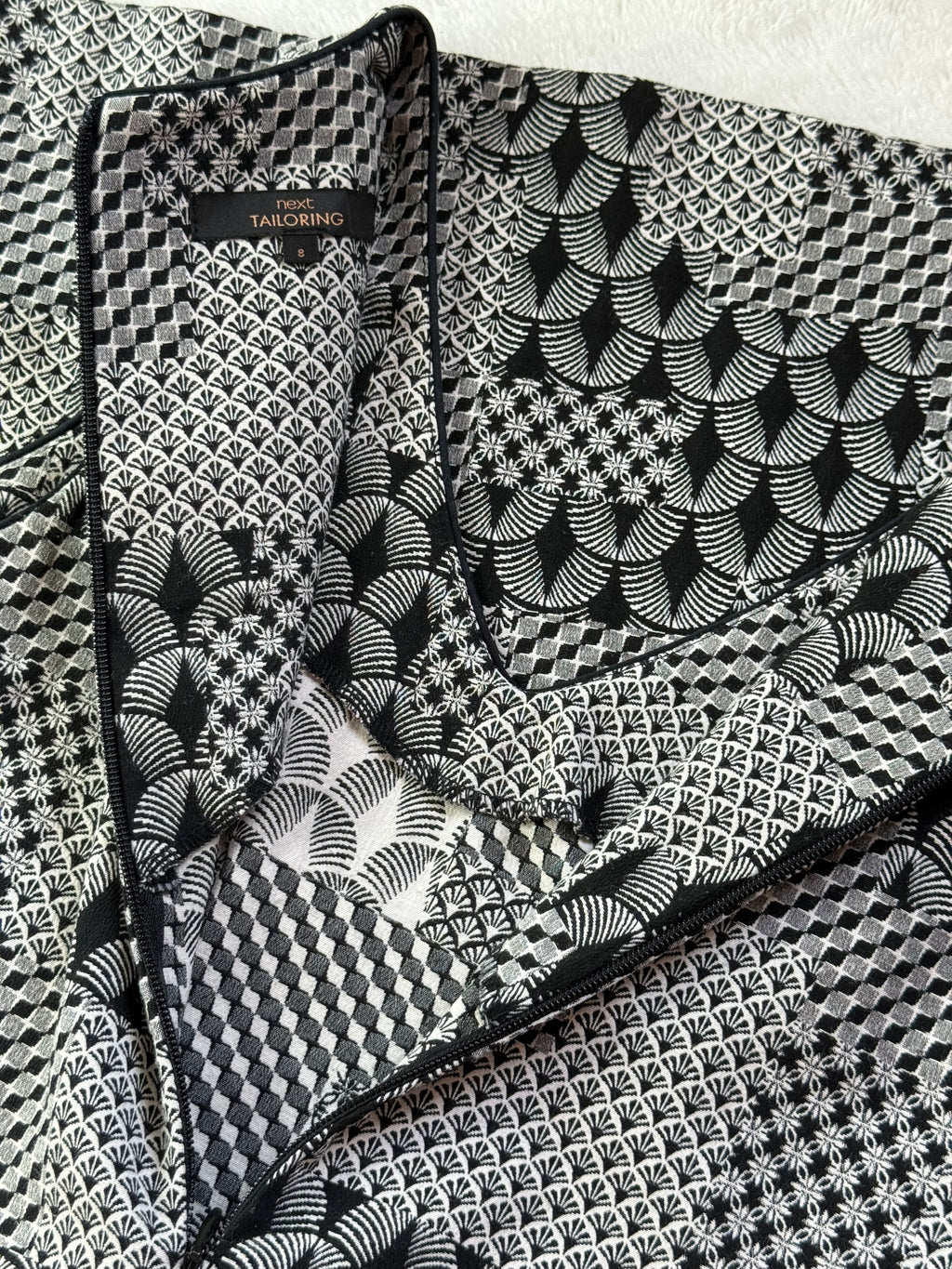 Next Tailoring Black & White Geometric Print Dress | UK 8