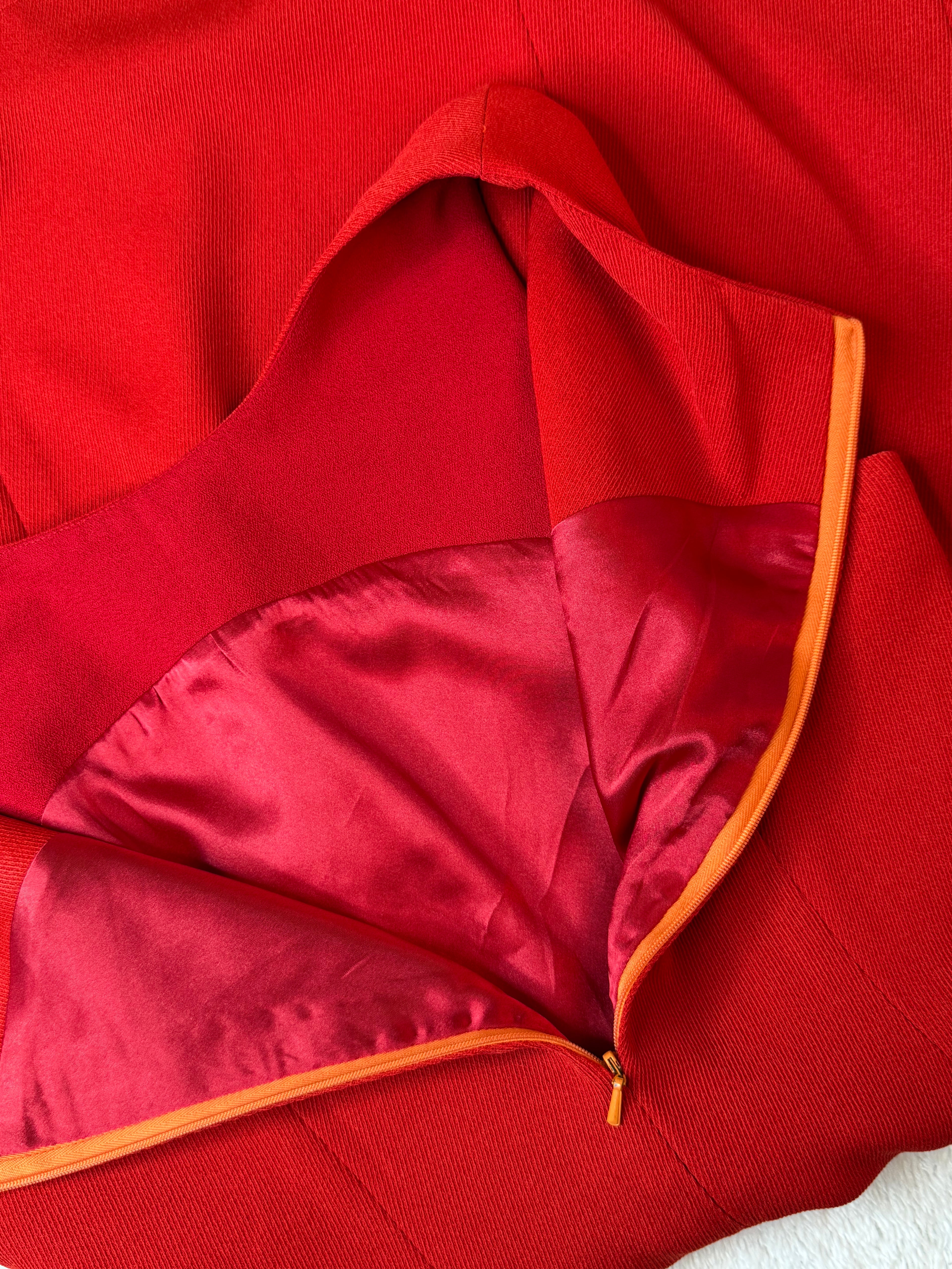 Classic Red Orange Sleeveless A-Line Work Dress | UK 16