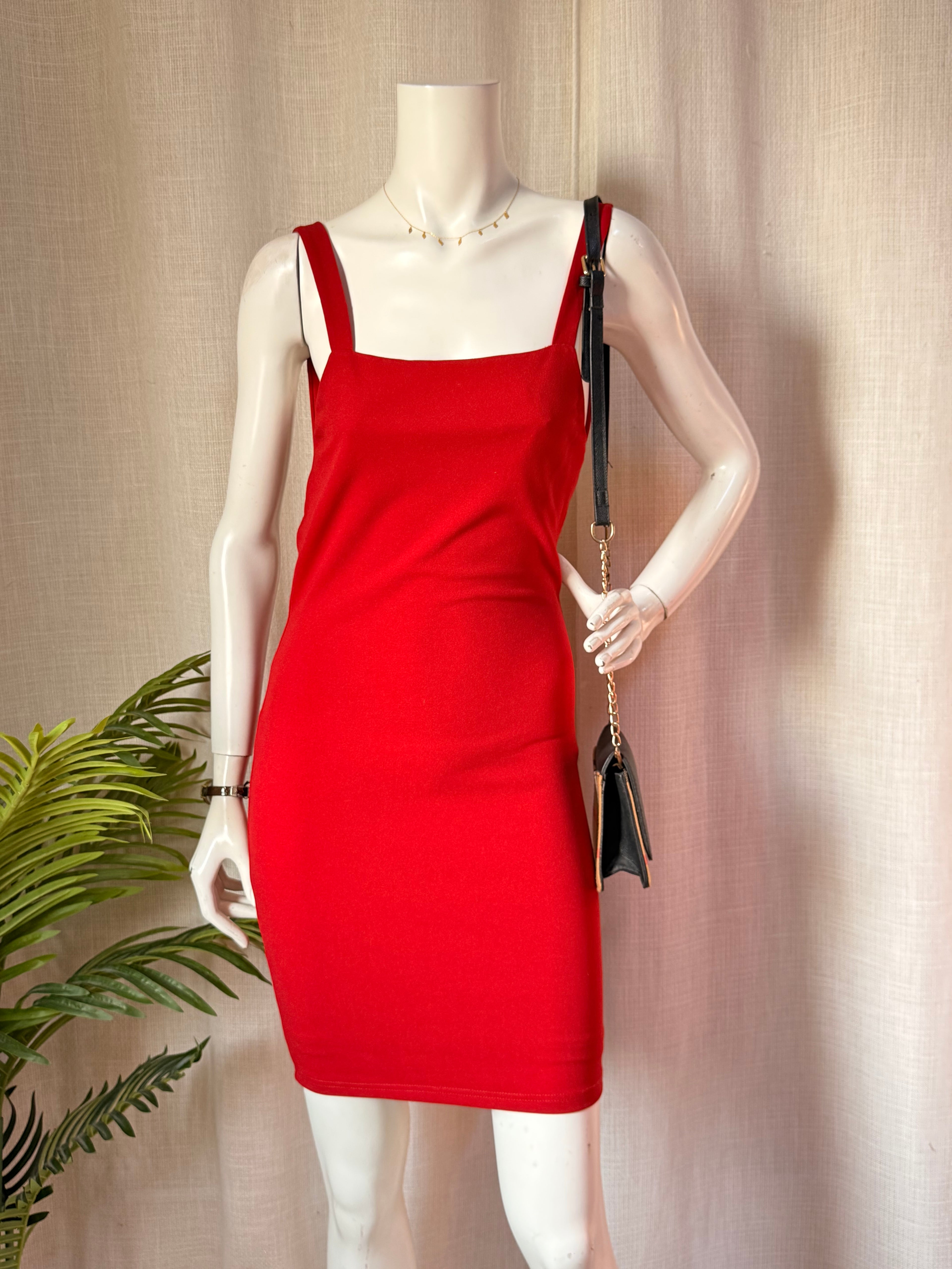 SHEIN Red Open-Back Bodycon Midi Dress – Size Medium | Elegant Party & Date Night Dress