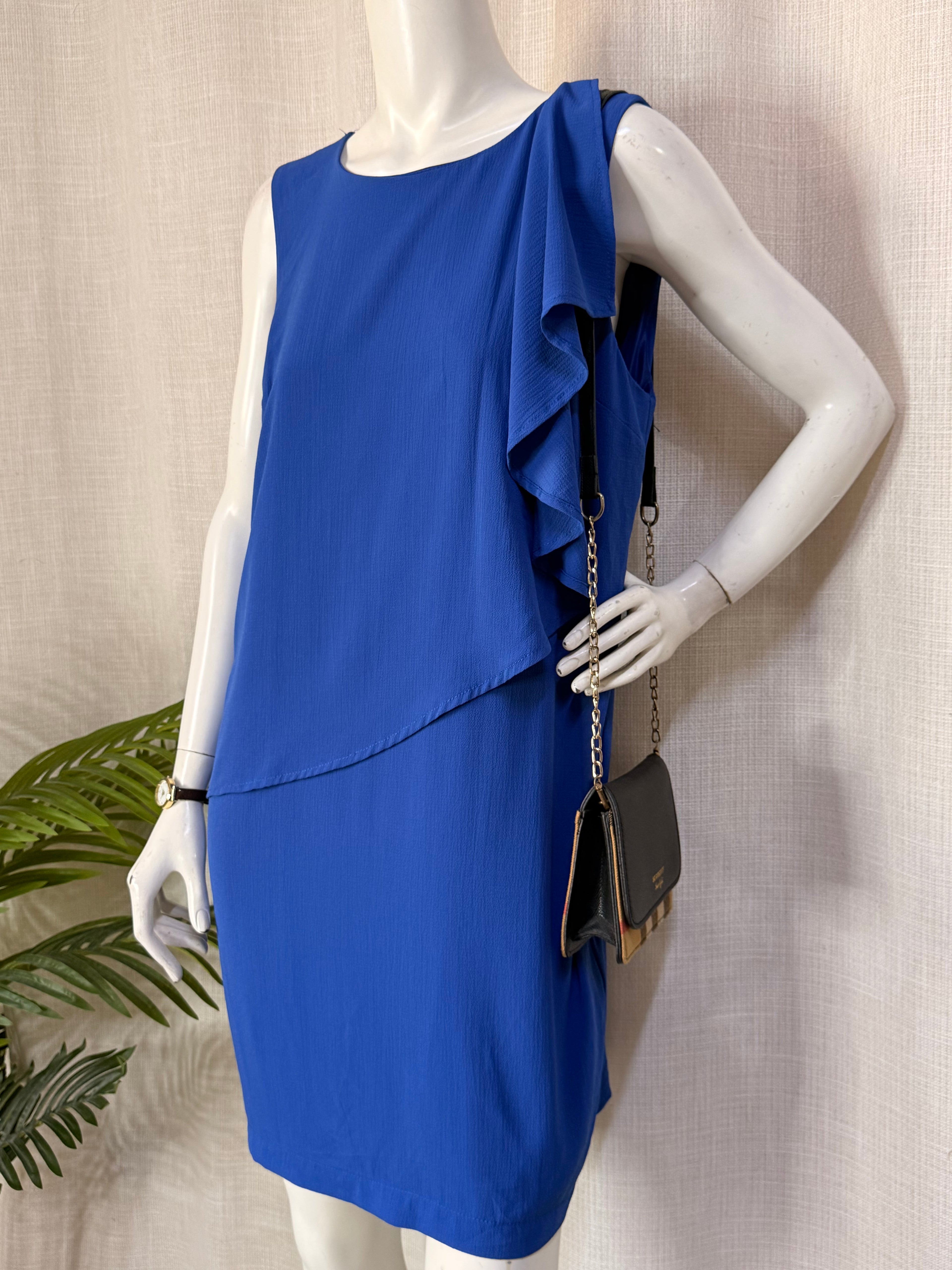 FRK Faruk Royal Blue Asymmetric Ruffle Layered Dress - Size 44 (Bust 42") XL
