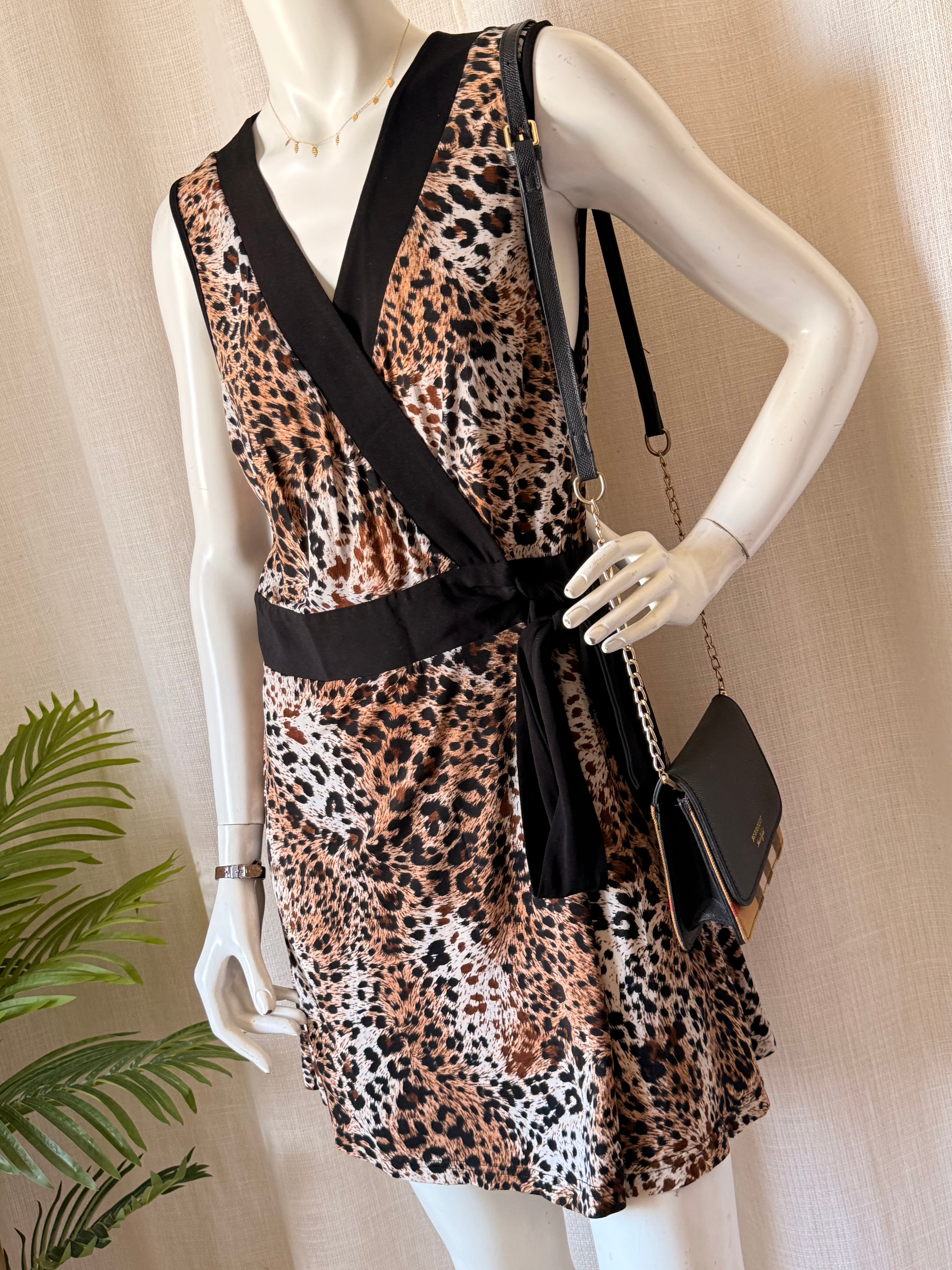 Verducci Australian Leopard Print Wrap Mini Dress - Brown & Black Animal Print - One Size