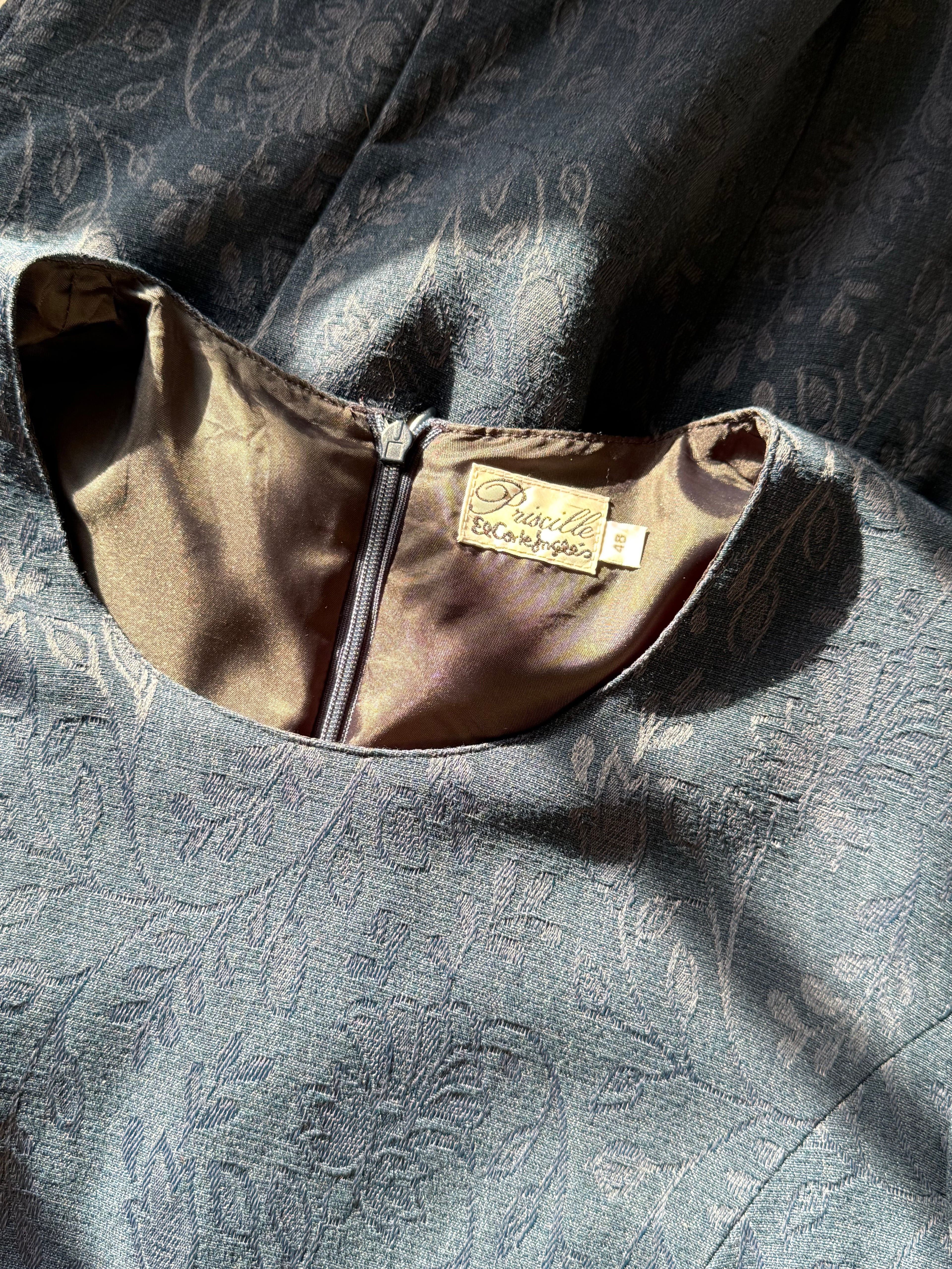 PRISCILLE Navy Embossed Floral Dress | EUR 48