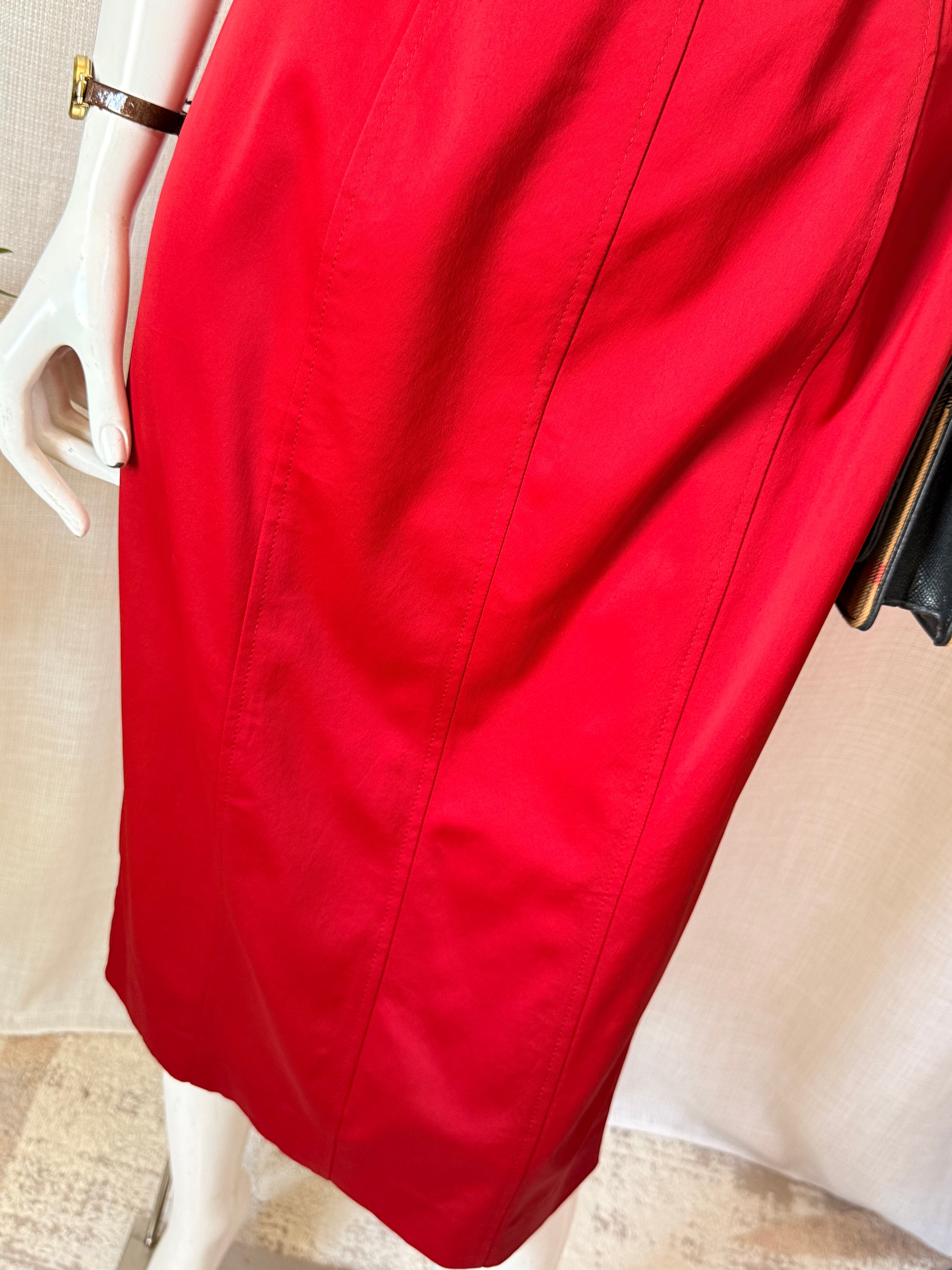 Next Strapless Panel-Stitched Red Midi Sheath Dress (Size UK 14 / EUR 42)