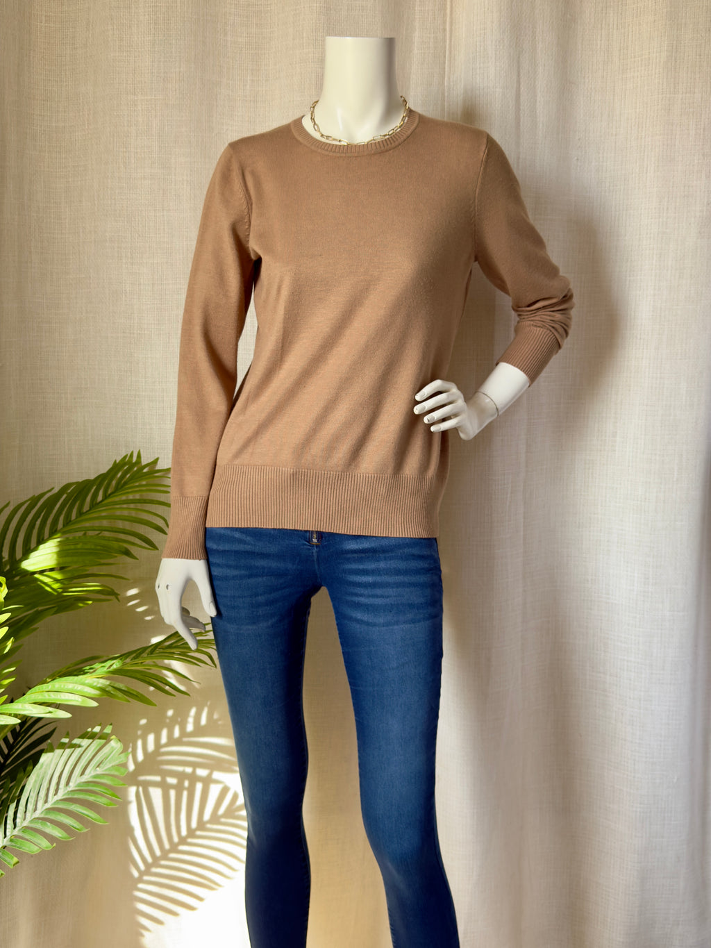 PILAR PRIETO Camel Crew Neck Sweater | Large