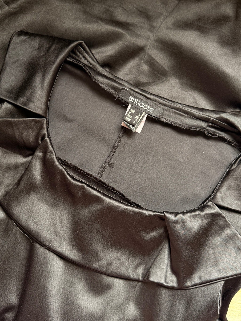 Antidote Black Satin Ruffle Mini Dress – Size XS | Elegant Party & Cocktail Dress