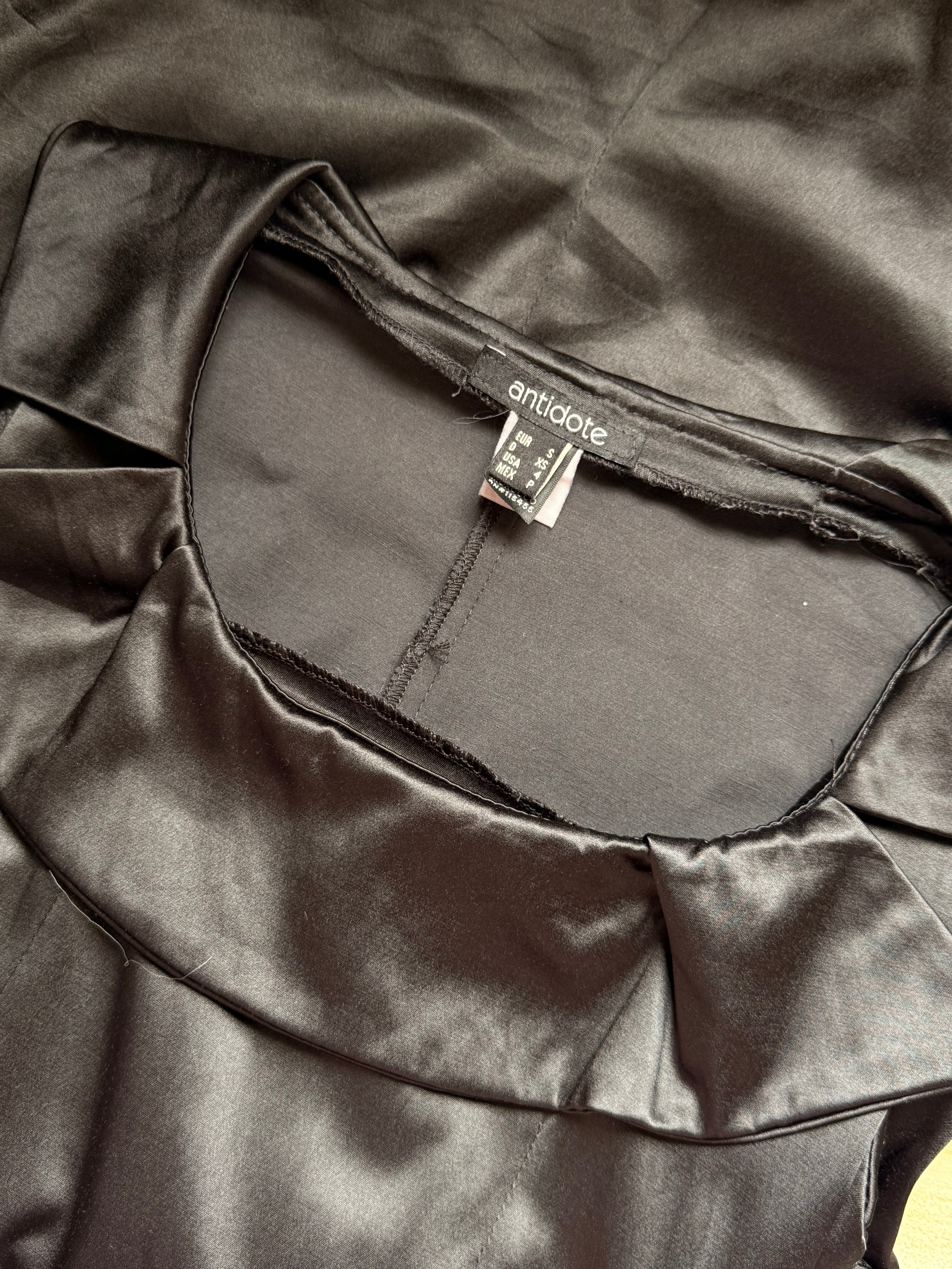 Antidote Black Satin Ruffle Mini Dress – Size XS | Elegant Party & Cocktail Dress