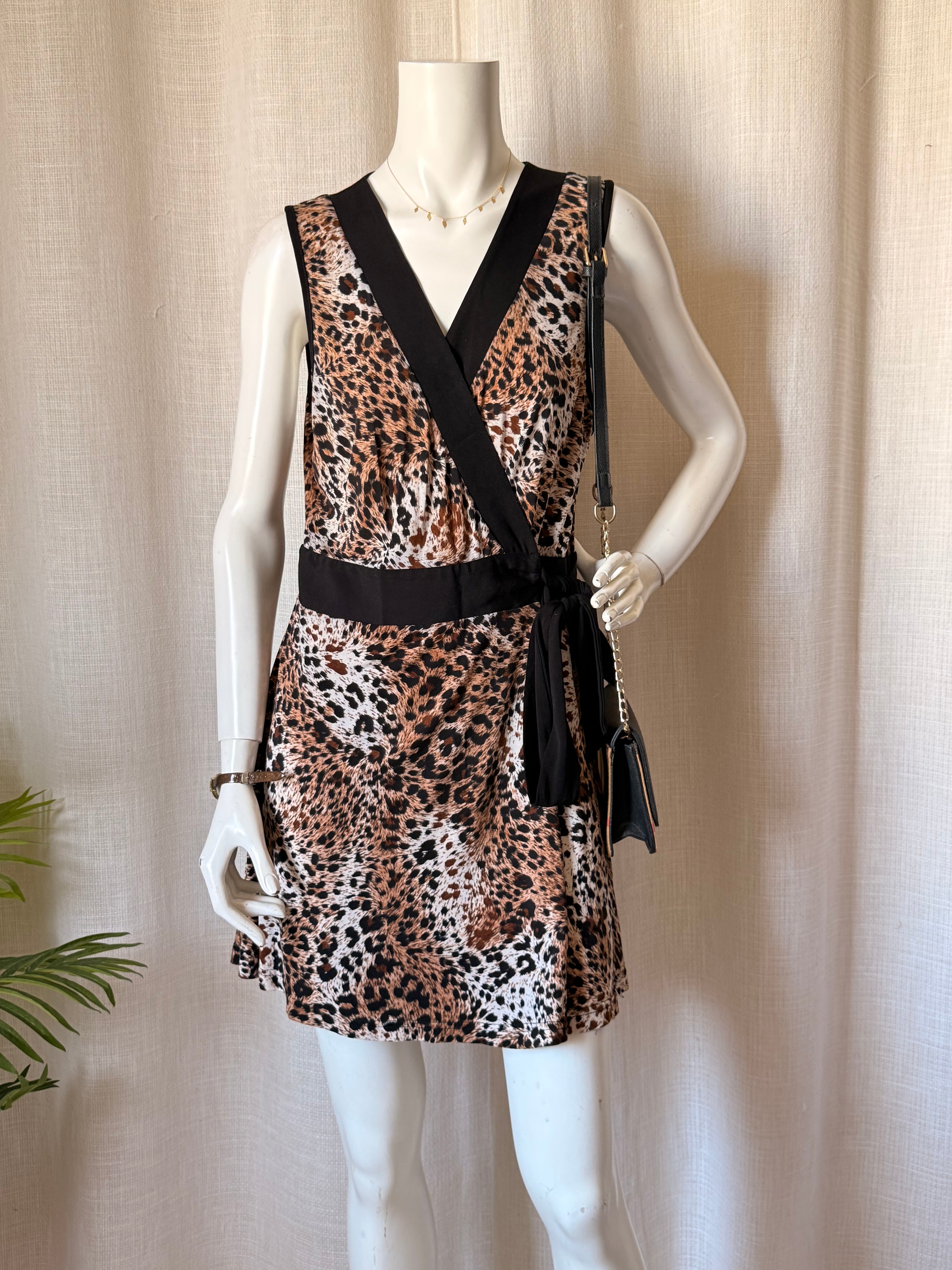 Verducci Australian Leopard Print Wrap Mini Dress - Brown & Black Animal Print - One Size