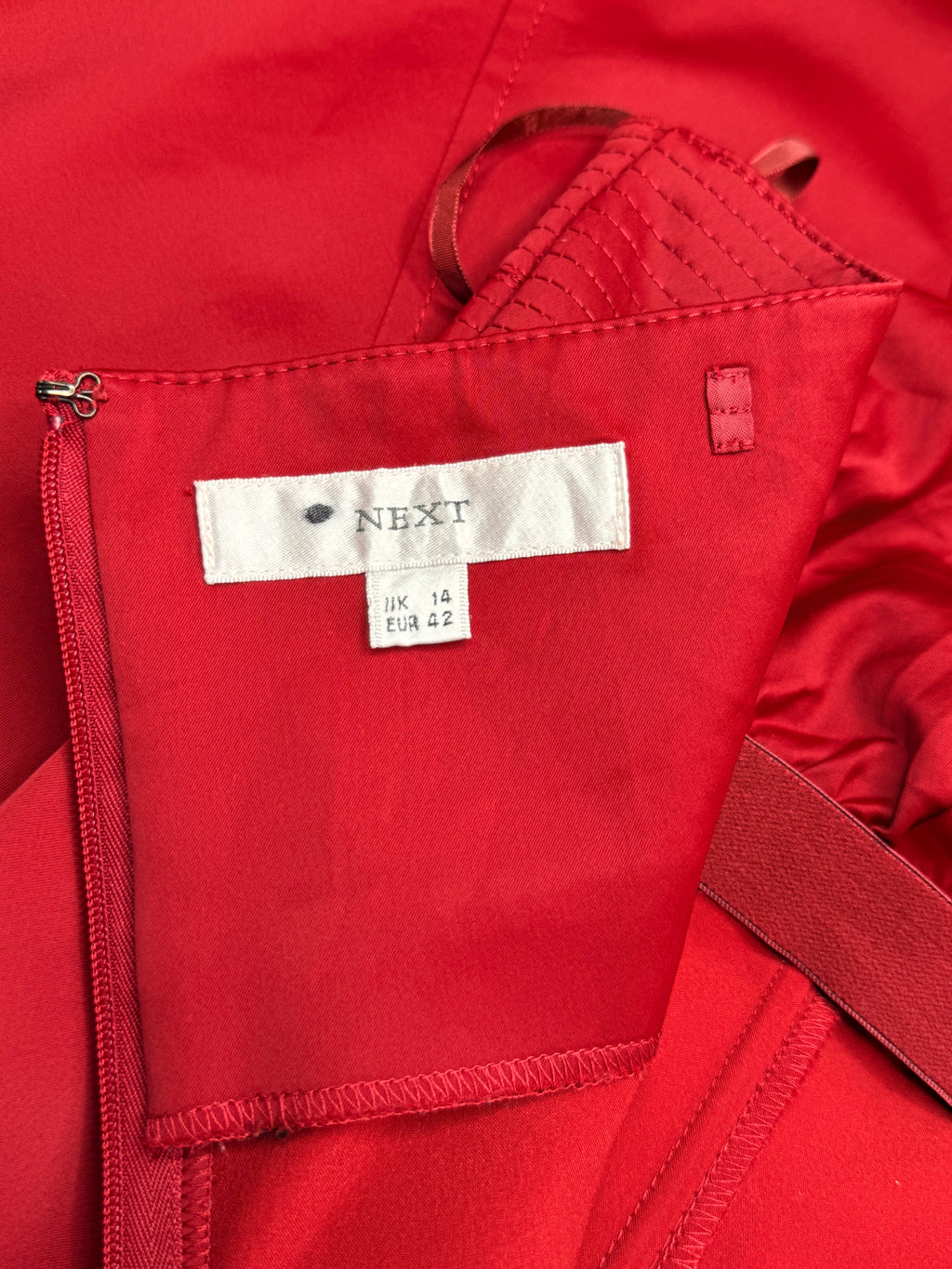 Next Strapless Panel-Stitched Red Midi Sheath Dress (Size UK 14 / EUR 42)