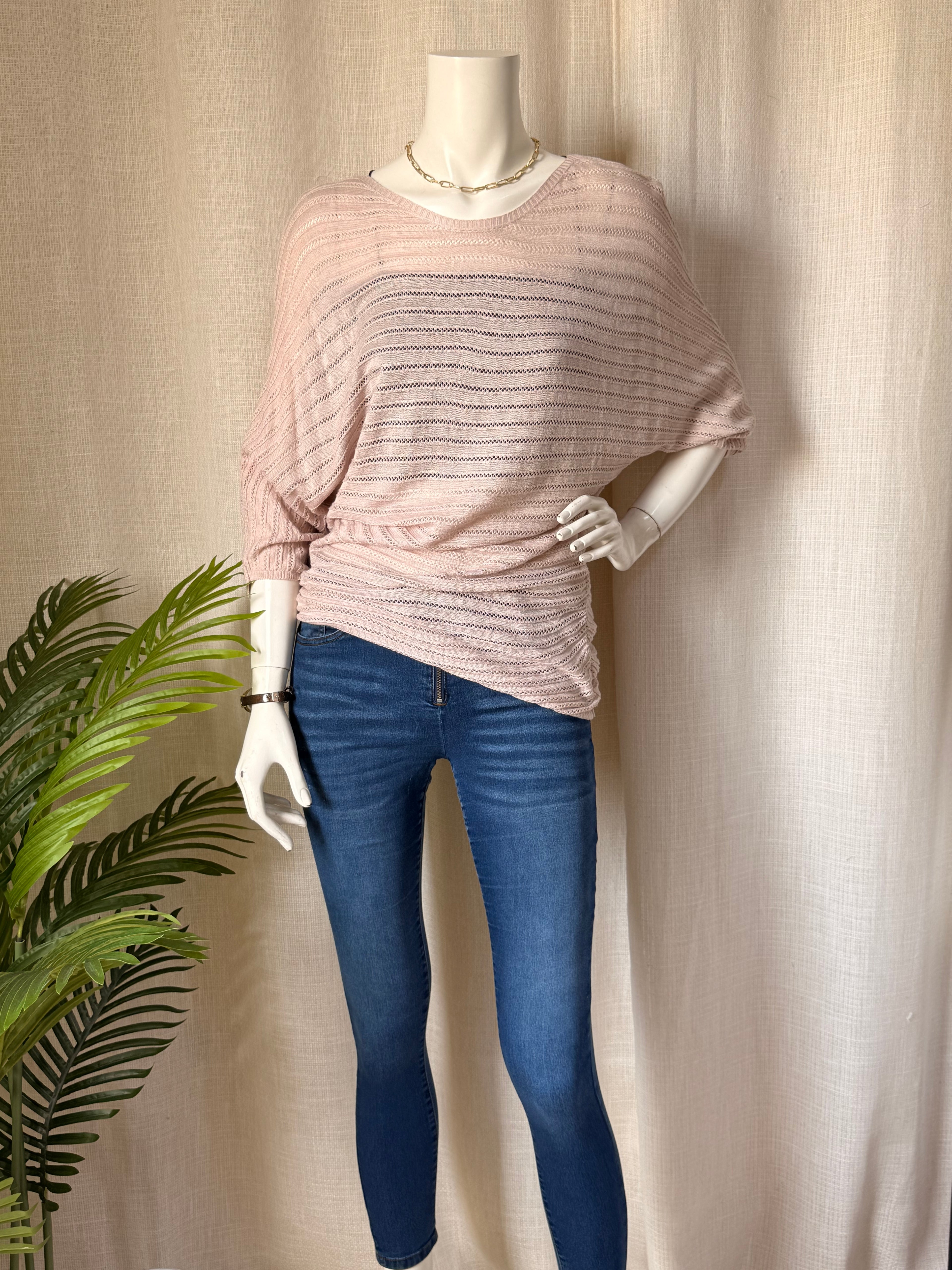 Stradivarius Blush Pointelle Batwing Knit | EUR S